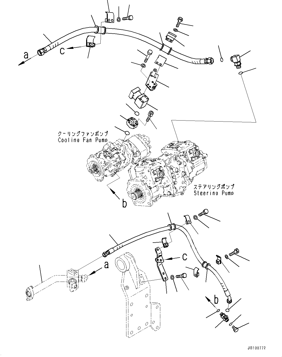 Komatsu parts book diagram for WA800-8E0 S/N 84001-UP: TORQUE CONVERTER AND TRANSMISSION, STEERING PUMP PIPING (3/3)(#83001-)