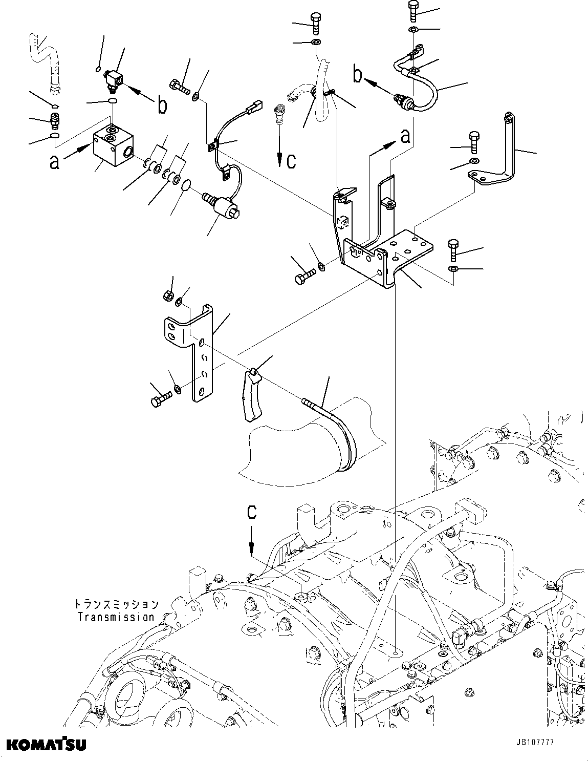Komatsu parts book diagram for WA800-8E0 S/N 84001-UP: TORQUE CONVERTER AND TRANSMISSION, VALVE BRACKET AND SENSOR(#83018-)
