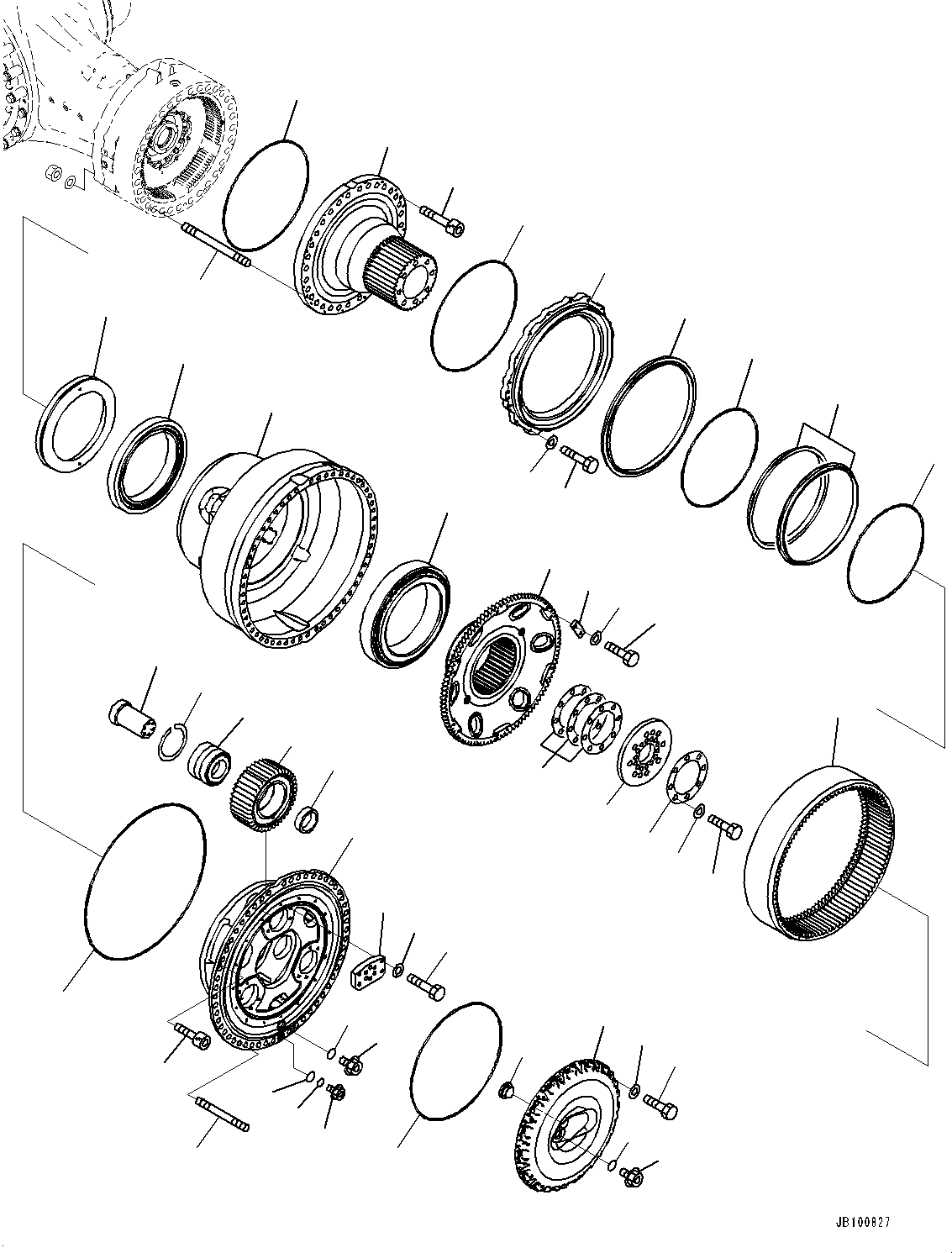 Komatsu parts book diagram for WA800-8E0 S/N 84001-UP: REAR AXLE, FINAL DRIVE L.H. (2/2)(#83001-)