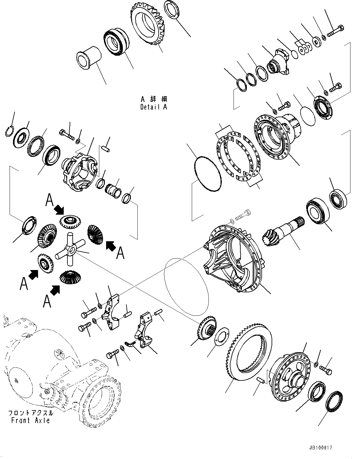Komatsu parts book diagram for WA800-8E0 S/N 84001-UP: FRONT AXLE, DIFFERENTIAL(#83001-)