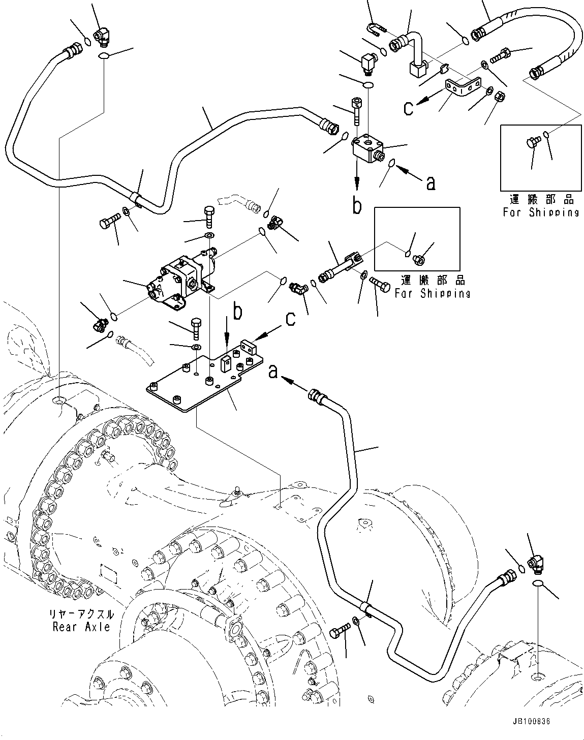 Komatsu parts book diagram for WA800-8E0 S/N 84001-UP: REAR AXLE, BRAKE COOLING PIPING(#83001-)