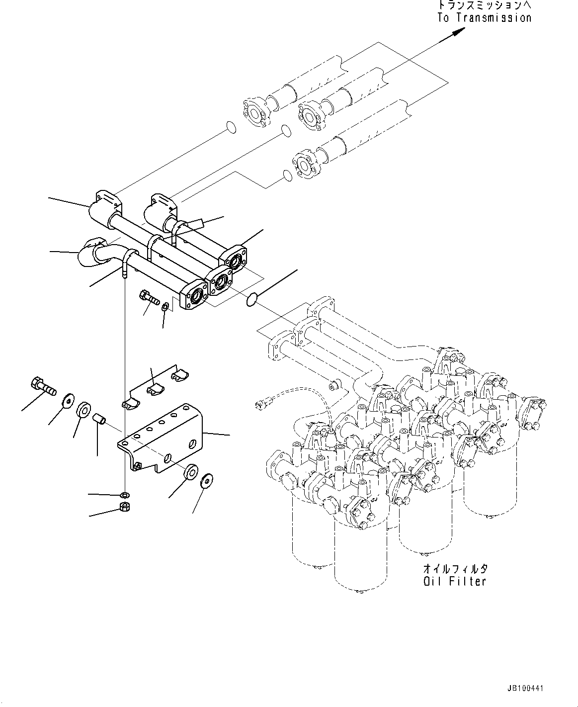 Komatsu parts book diagram for WA800-8E0 S/N 84001-UP: TORQUE CONVERTER AND TRANSMISSION OIL COOLER PIPING, TUBE(#83001-)