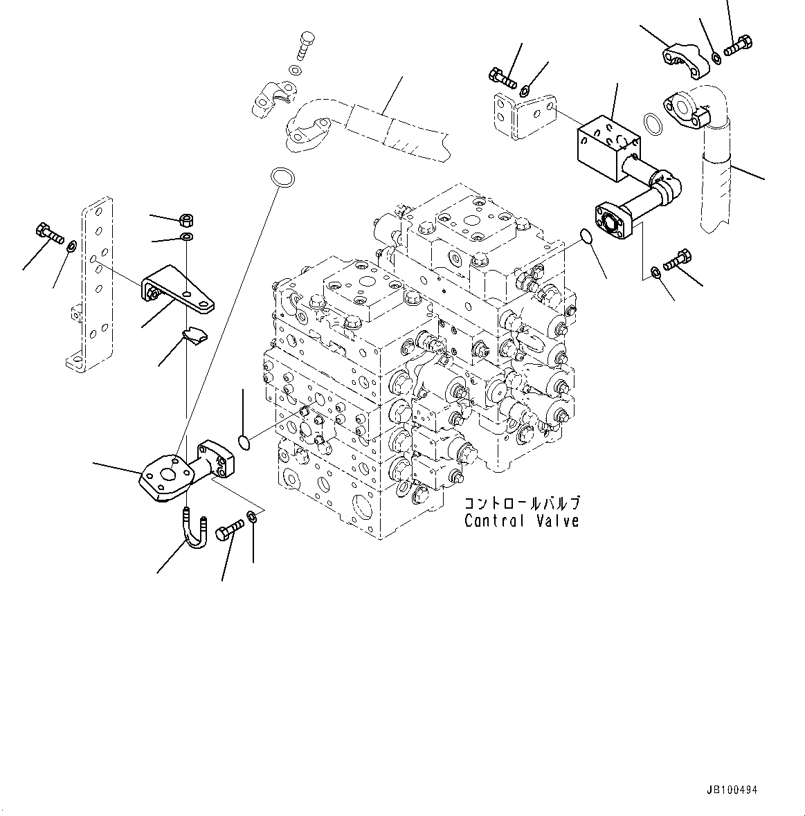 Komatsu parts book diagram for WA800-8E0 S/N 84001-UP: CONTROL VALVE, ECSS VALVE PIPING (1/2)(#83001-)