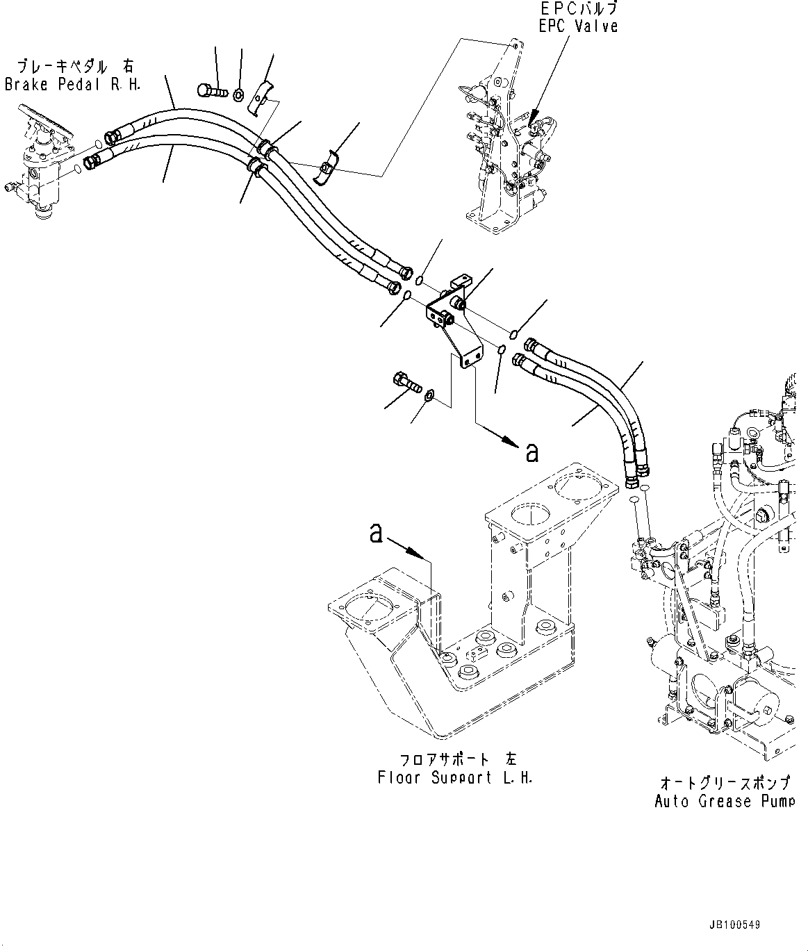 Komatsu parts book diagram for WA800-8E0 S/N 84001-UP: HYDRAULIC PIPING, BRAKE PEDAL PIPING(#83001-)