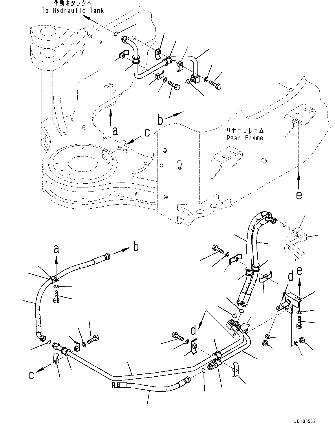 Komatsu parts book diagram for WA800-8E0 S/N 84001-UP: HYDRAULIC PIPING, HYDRAULIC TANK PIPING(#83001-)
