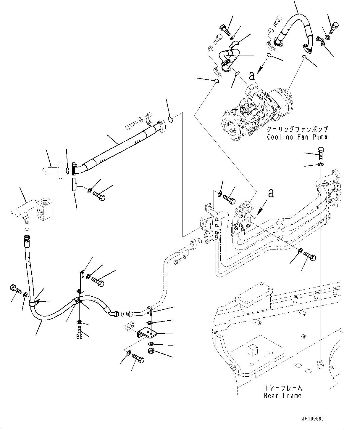 Komatsu parts book diagram for WA800-8E0 S/N 84001-UP: HYDRAULIC PIPING, FAN MOTOR PIPING (4/6)(#83001-)