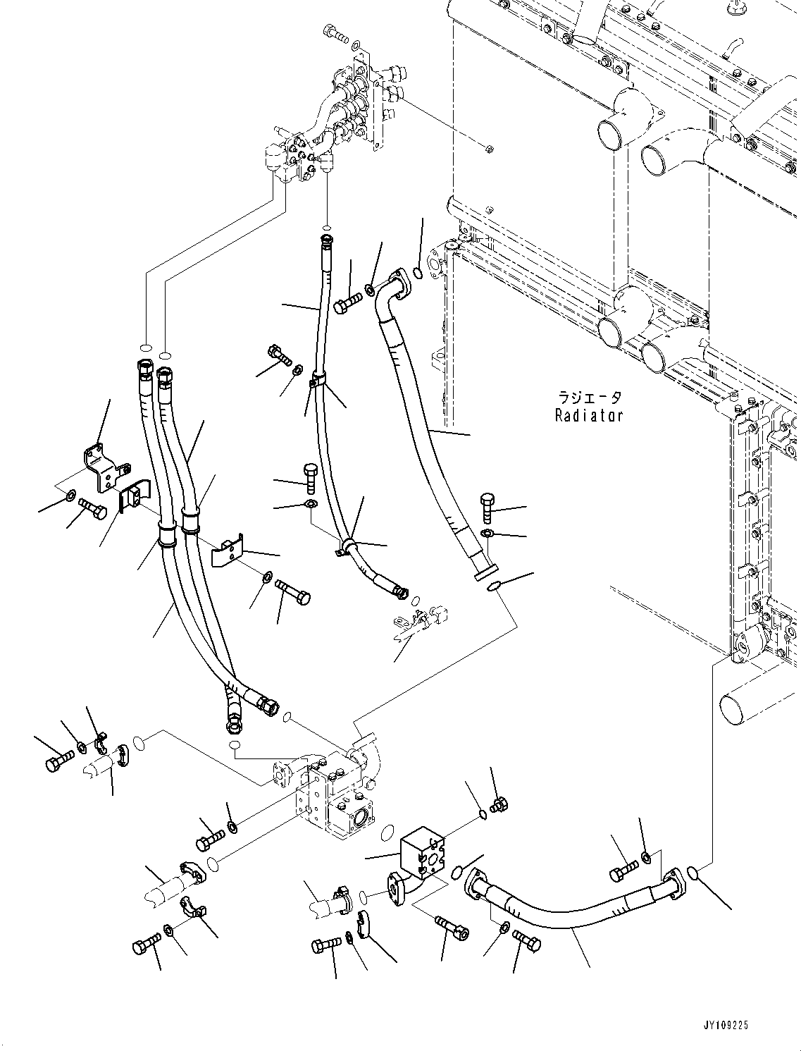 Komatsu parts book diagram for WA800-8E0 S/N 84001-UP: HYDRAULIC PIPING, FAN MOTOR PIPING (5/6)(#83001-)