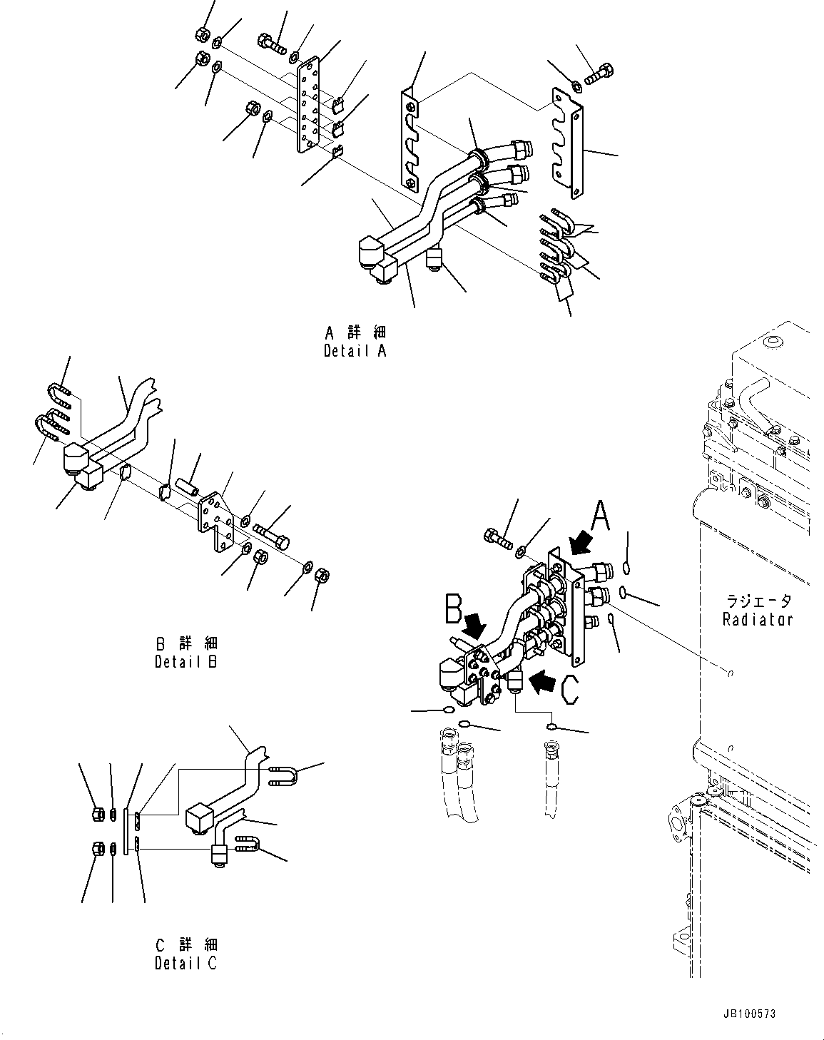 Komatsu parts book diagram for WA800-8E0 S/N 84001-UP: HYDRAULIC PIPING, FAN MOTOR PIPING (6/6)(#83001-)