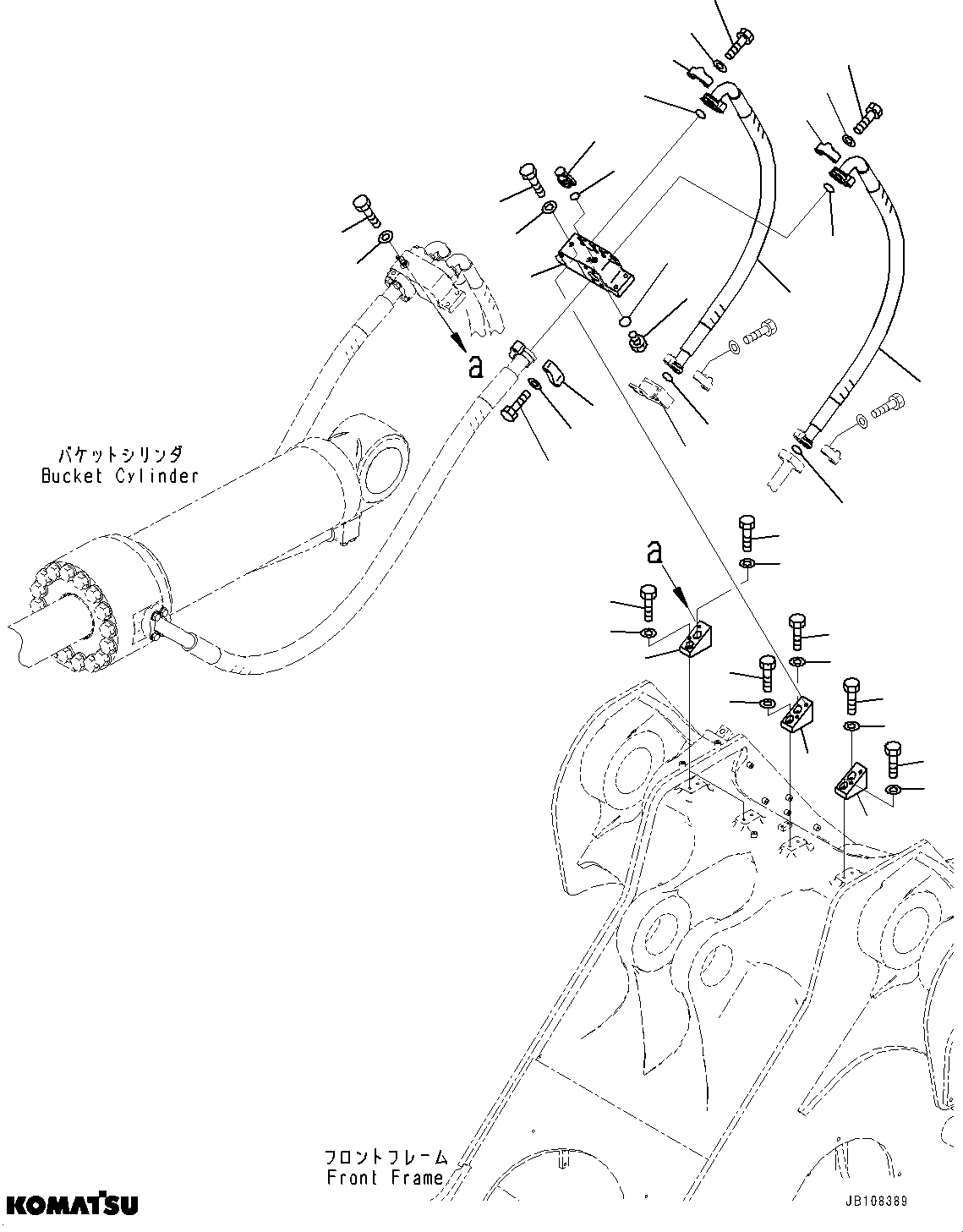 Komatsu parts book diagram for WA800-8E0 S/N 84001-UP: HYDRAULIC PIPING, BUCKET CYLINDER PIPING, TOP(#80001-)