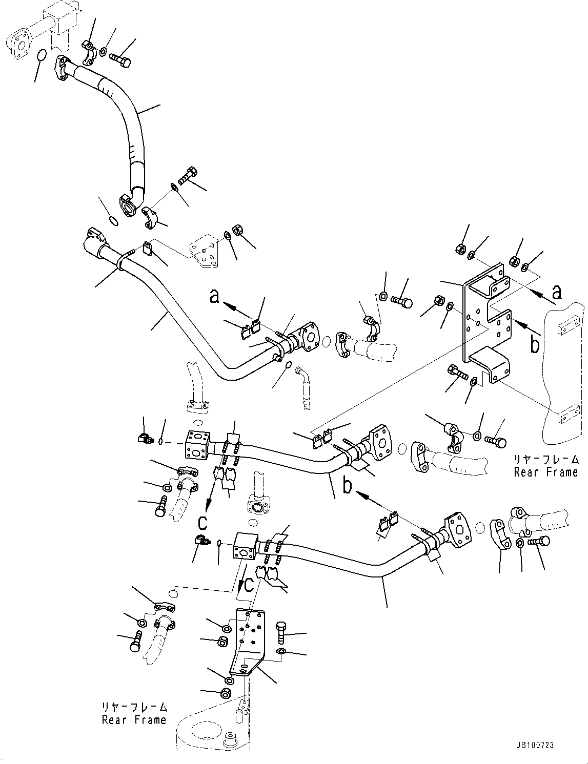 Komatsu parts book diagram for WA800-8E0 S/N 84001-UP: STEERING HYDRAULIC PIPING, STEERING CYLINDER PIPING, L.H.(#83001-)