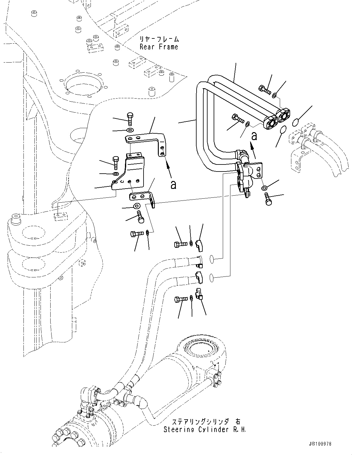 Komatsu parts book diagram for WA800-8E0 S/N 84001-UP: STEERING HYDRAULIC PIPING, STEERING CYLINDER PIPING, R.H.(#83001-)
