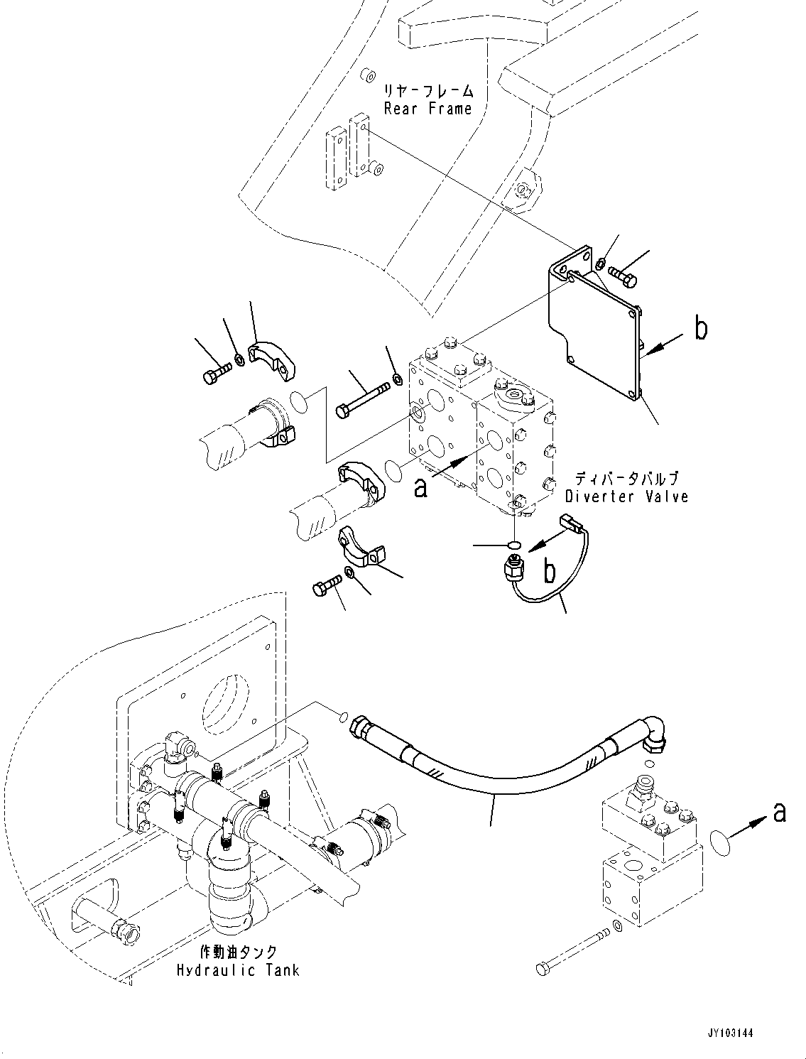 Komatsu parts book diagram for WA800-8E0 S/N 84001-UP: EMERGENCY STEERING PIPING, MOUNTING (1/2)(#83001-)