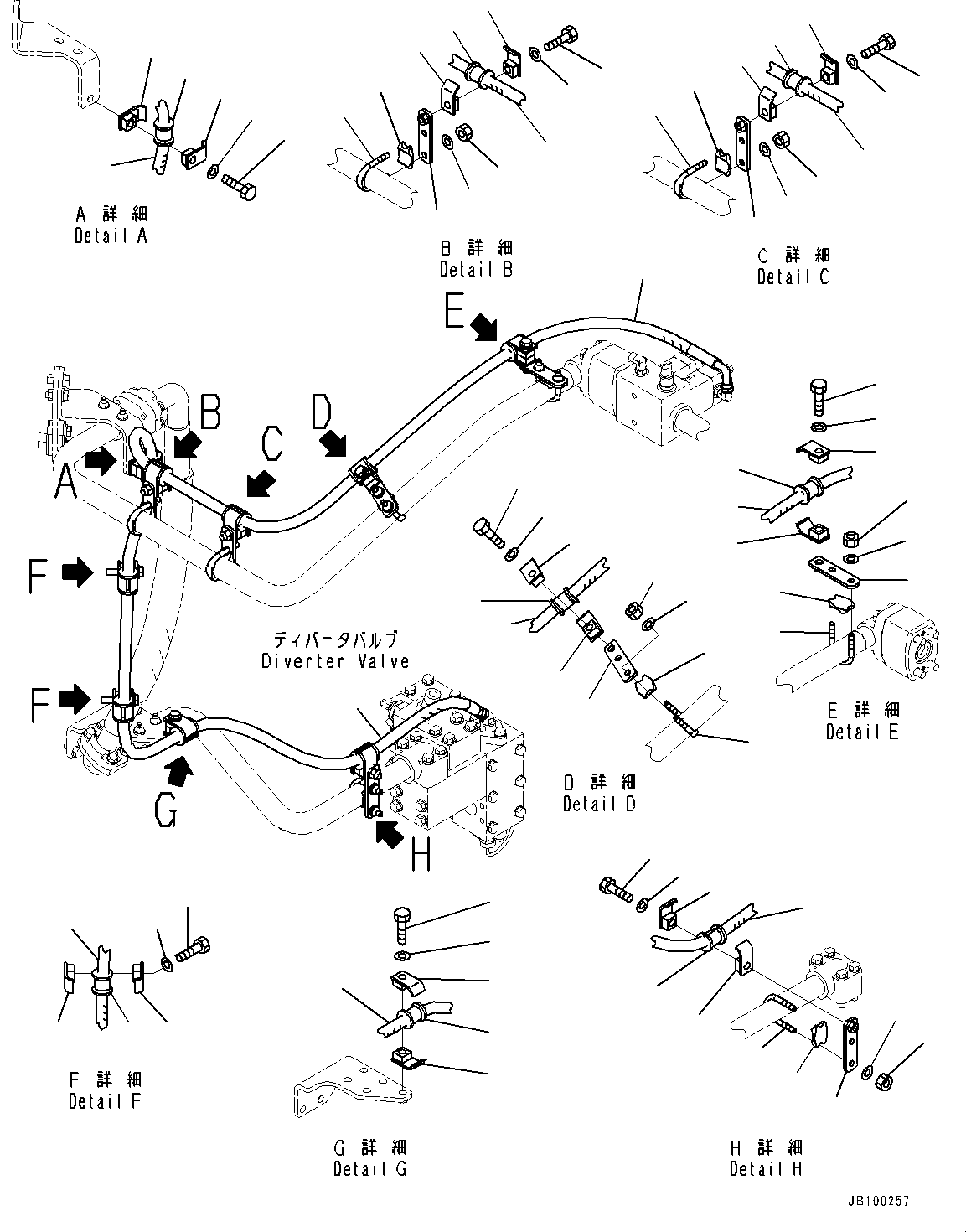Komatsu parts book diagram for WA800-8E0 S/N 84001-UP: EMERGENCY STEERING PIPING, MOUNTING AND PIPING(#83001-)