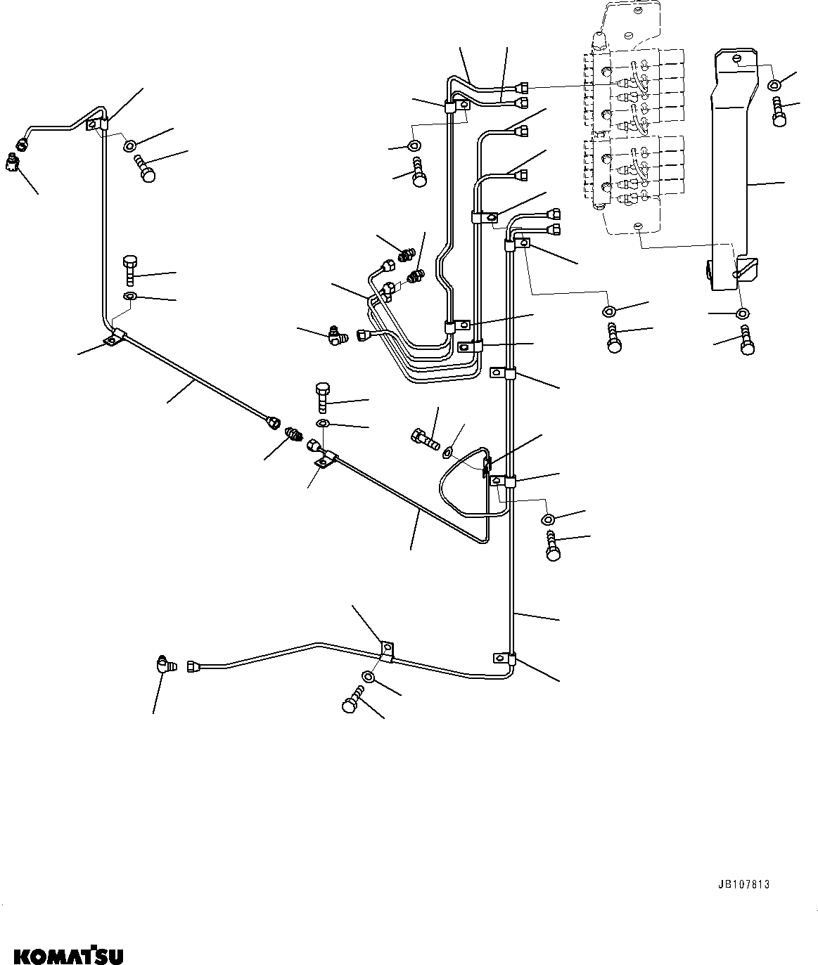Komatsu parts book diagram for WA800-8E0 S/N 84001-UP: AUTO-GREASING SYSTEM PIPING, BRANCH PIPING (1/2)(#83014-)