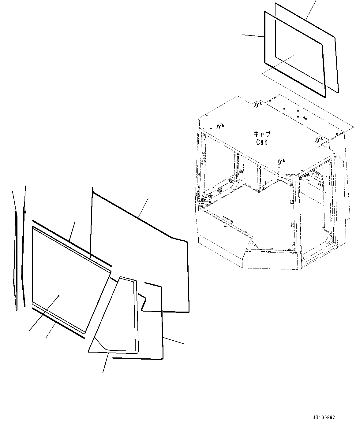 Komatsu parts book diagram for WA800-8E0 S/N 84001-UP: CAB, GLASS WINDOW(#84001-)