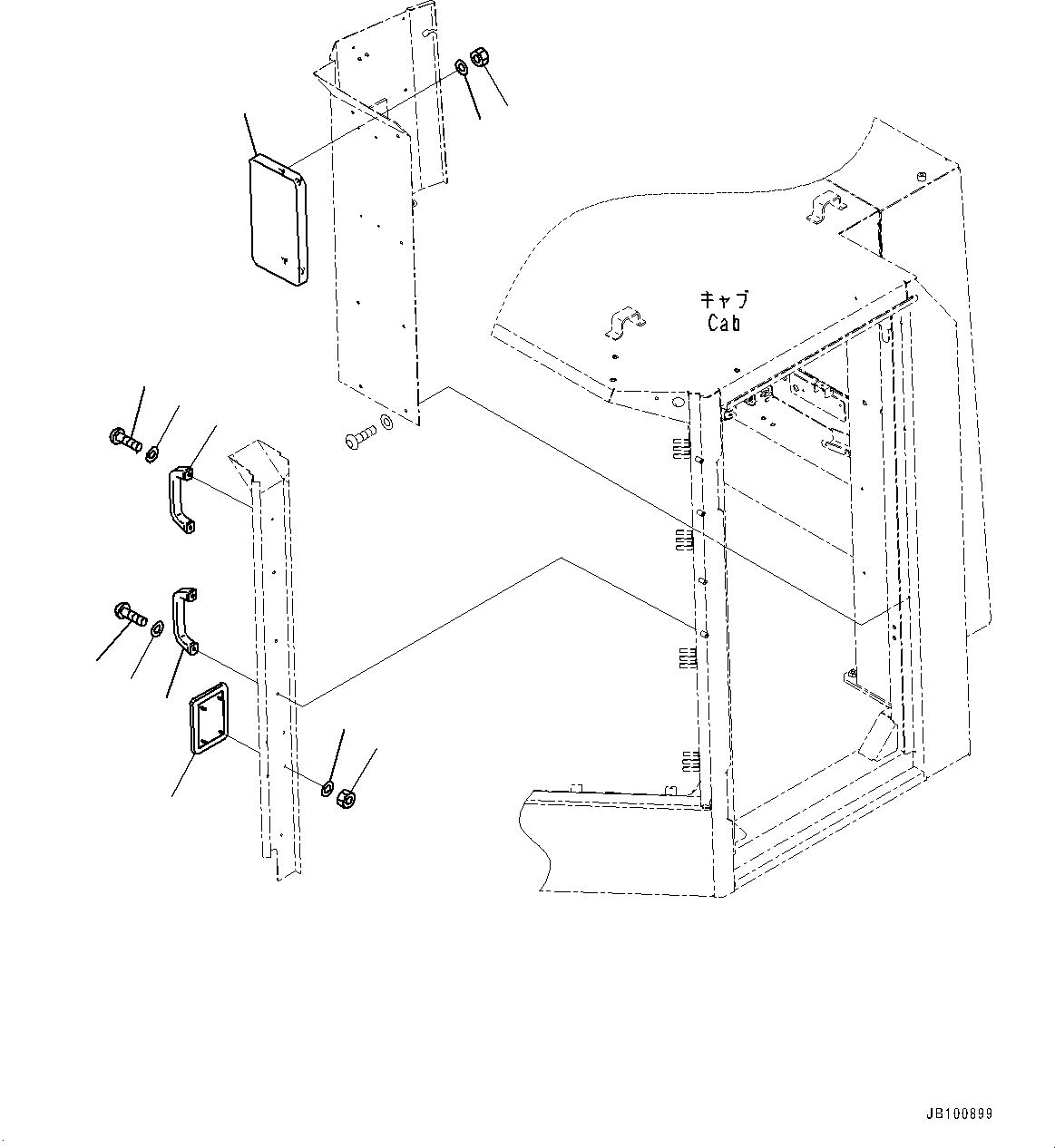 Komatsu parts book diagram for WA800-8E0 S/N 84001-UP: CAB, GRIP (1/2)(#84001-)
