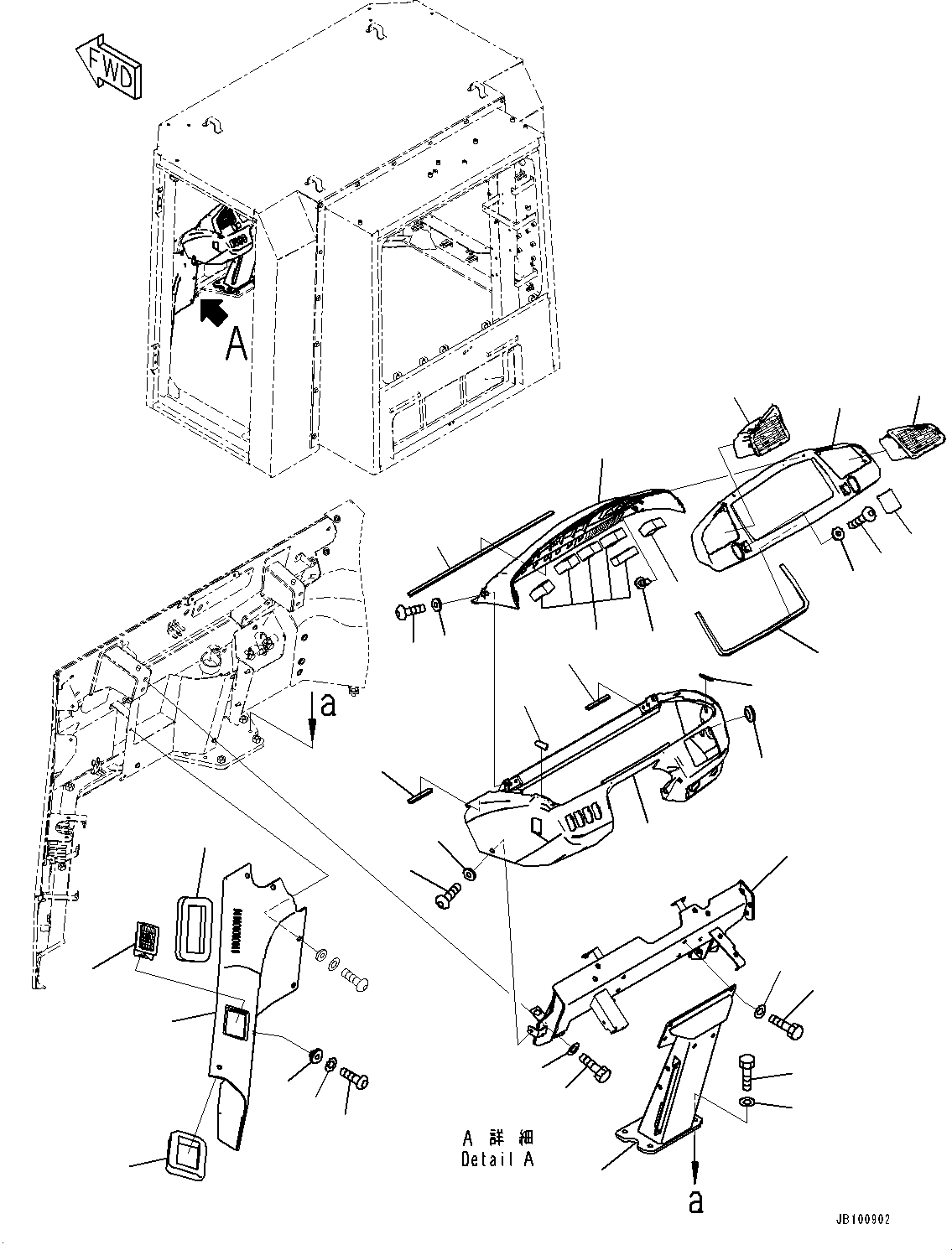 Komatsu parts book diagram for WA800-8E0 S/N 84001-UP: CAB, FRONT COVER(#84001-)