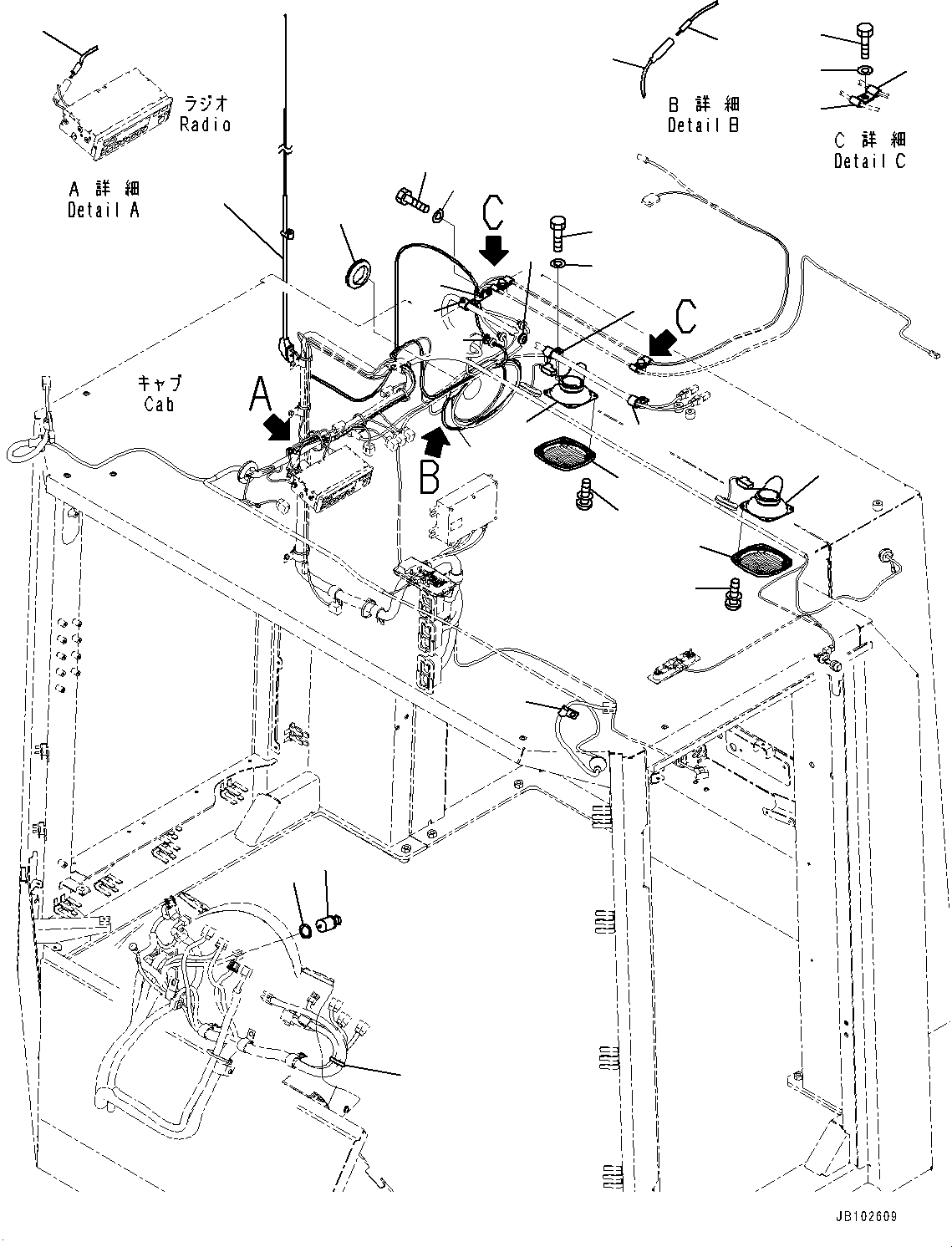 Komatsu parts book diagram for WA800-8E0 S/N 84001-UP: CAB, RADIO ANTENNA(#84001-)