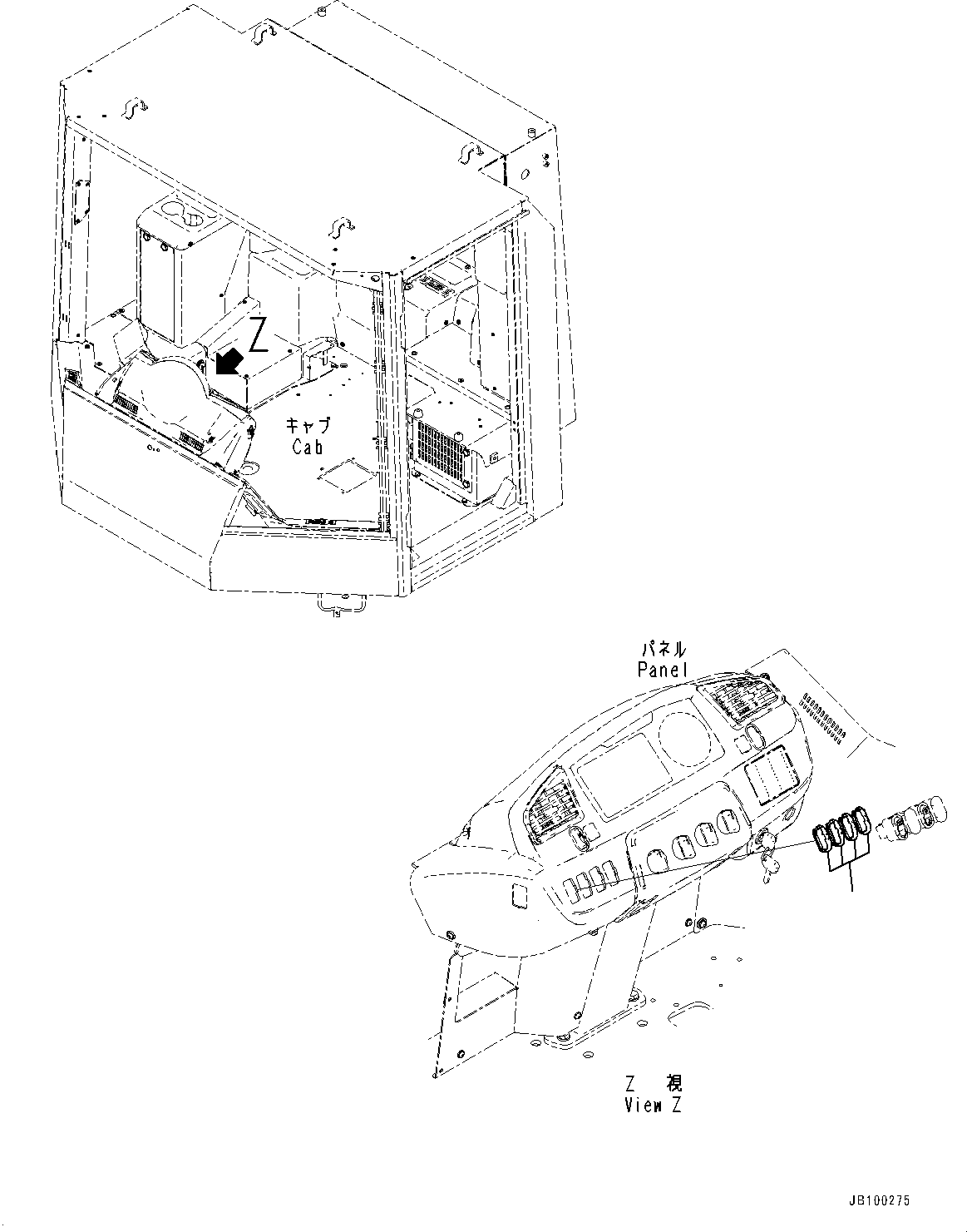 Komatsu parts book diagram for WA800-8E0 S/N 84001-UP: CAB SWITCH, SPACER (1/2)(#84001-)