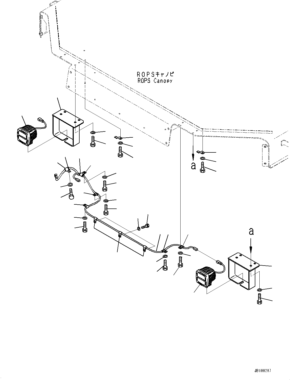 Komatsu parts book diagram for WA800-8E0 S/N 84001-UP: ROPS CANOPY, WORKING LAMP WIRING HARNESS(#83001-)