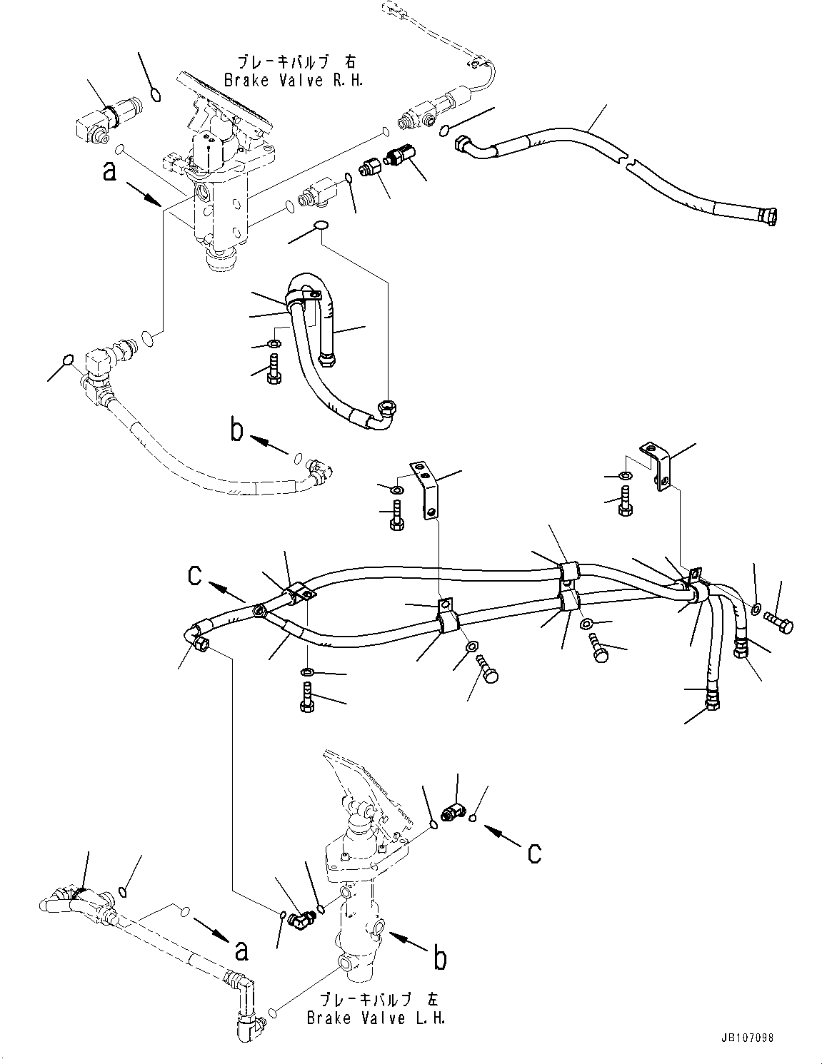 Komatsu parts book diagram for WA800-8E0 S/N 84001-UP: FLOOR, BRAKE VALVE PIPING (2/2)(#84001-84000)