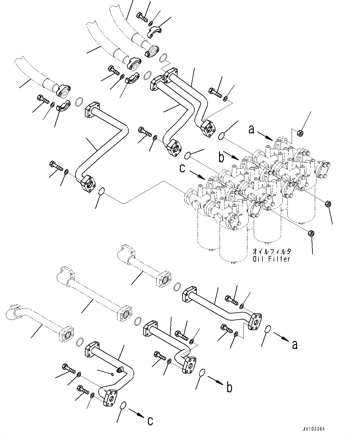 Komatsu parts book diagram for WA800-8E0 S/N 84001-UP: BRAKE CONTROL, OIL FILTER PIPING (1/2)(#83001-)