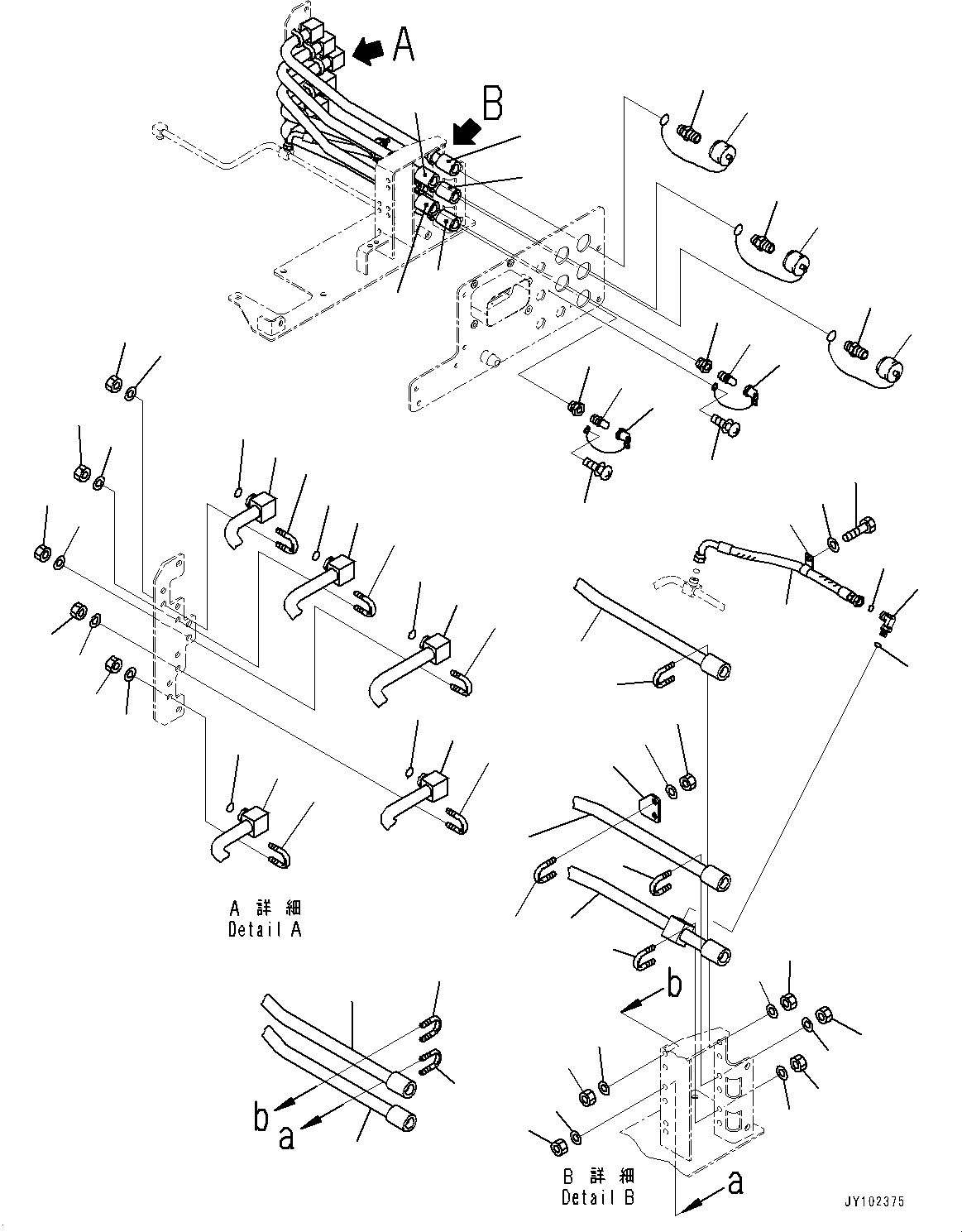 Komatsu parts book diagram for WA800-8E0 S/N 84001-UP: BRAKE CONTROL, SERVICE CENTER PIPING (1/2)(#83001-)