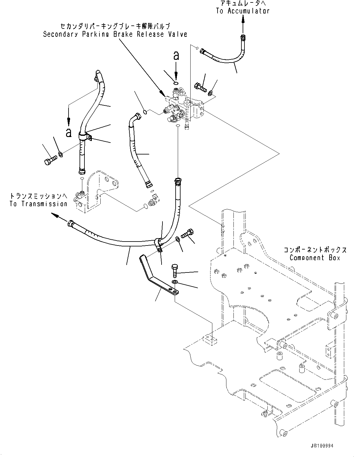Komatsu parts book diagram for WA800-8E0 S/N 84001-UP: BRAKE CONTROL, SECONDARY PARKING BRAKE RELEASE VALVE PIPING(#83001-)