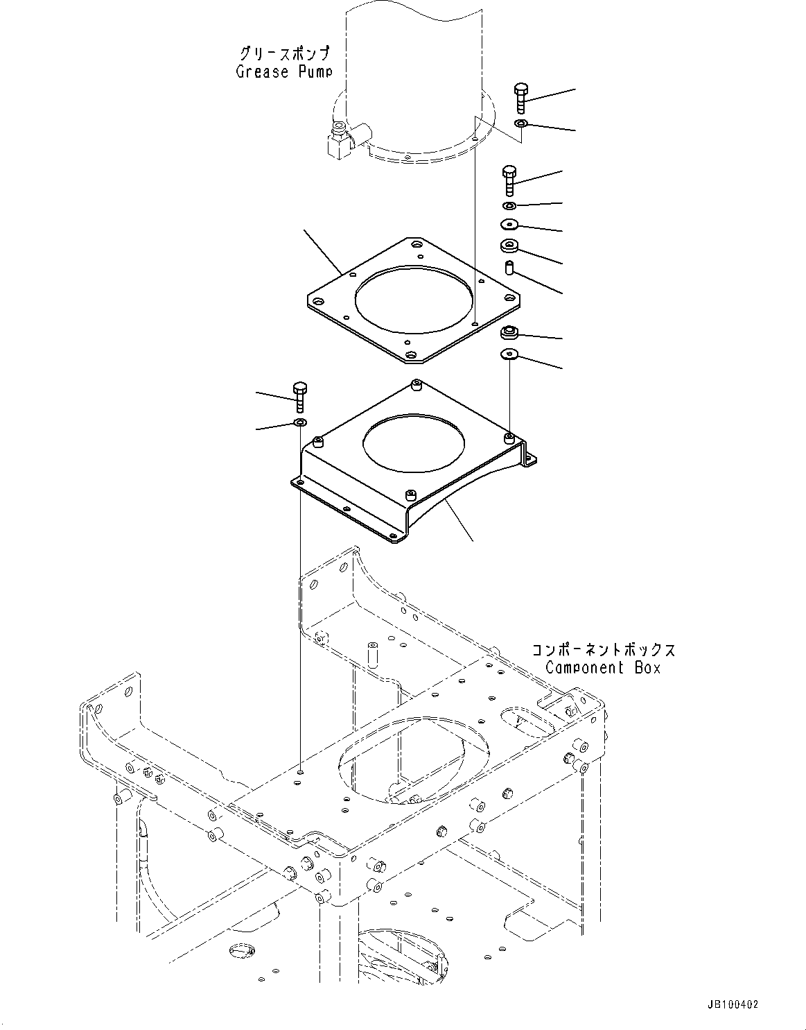 Komatsu parts book diagram for WA800-8E0 S/N 84001-UP: BRAKE CONTROL, GREASE PUMP MOUNTING BRACKET (WITH AUTO-GREASING SYSTEM)(#83001-)