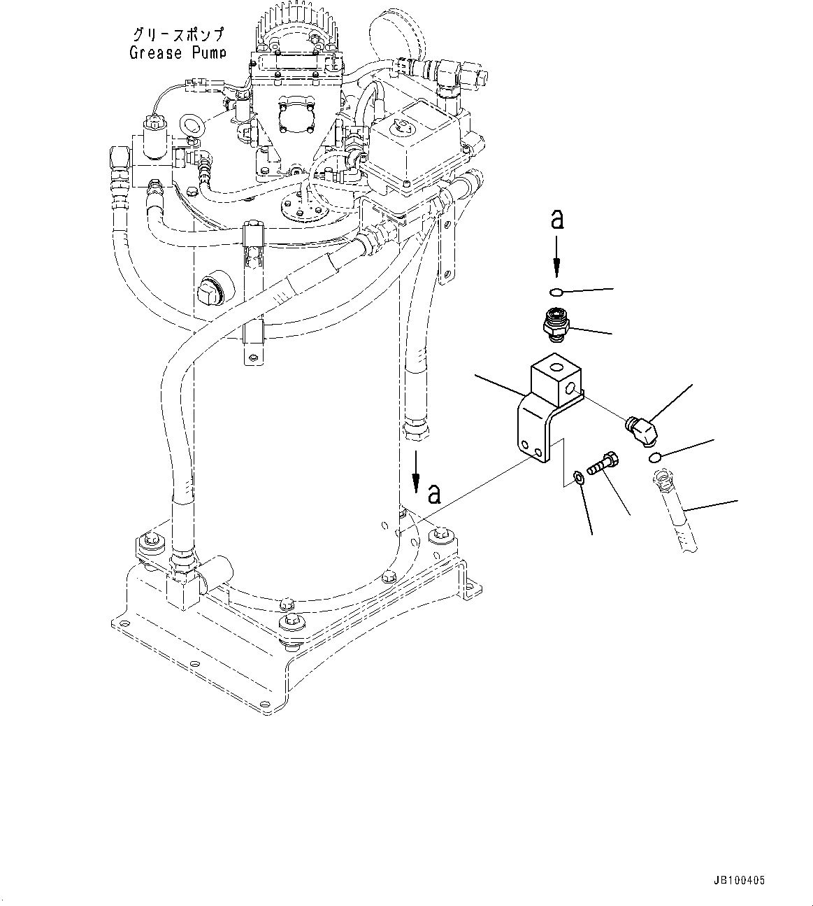 Komatsu parts book diagram for WA800-8E0 S/N 84001-UP: BRAKE CONTROL, GREASE PUMP MOUNTING (2/2) (WITH AUTO-GREASING SYSTEM)(#83001-)