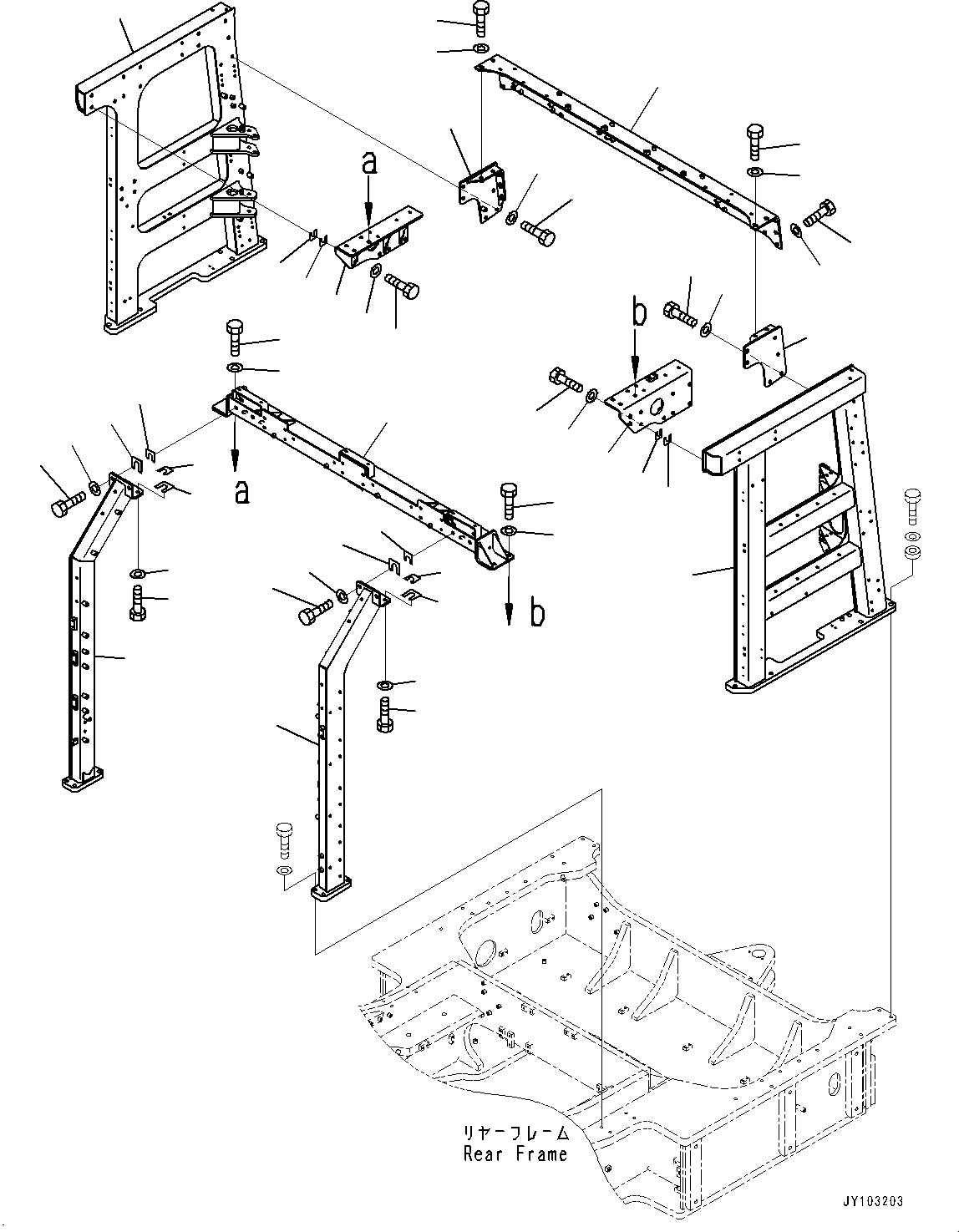 Komatsu parts book diagram for WA800-8E0 S/N 84001-UP: RADIATOR GUARD AND HOOD, SIDE COVER SUPPORT, REAR(#83001-)