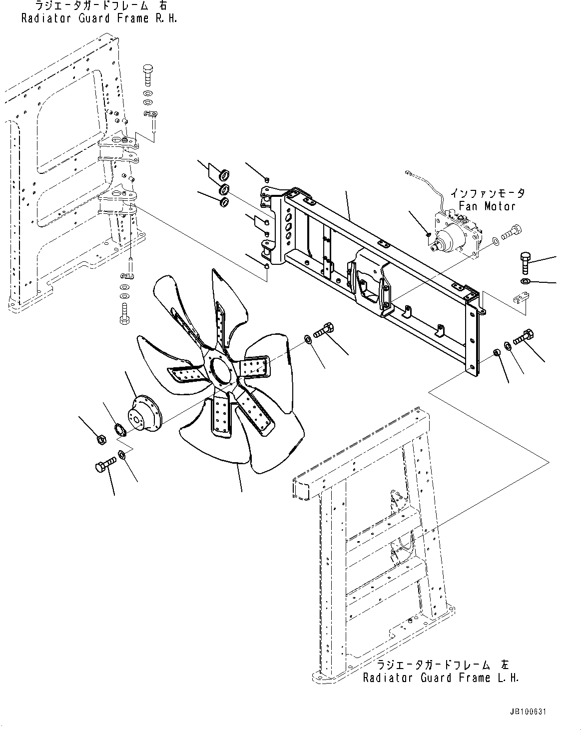 Komatsu parts book diagram for WA800-8E0 S/N 84001-UP: RADIATOR GUARD AND HOOD, FAN(#84001-)