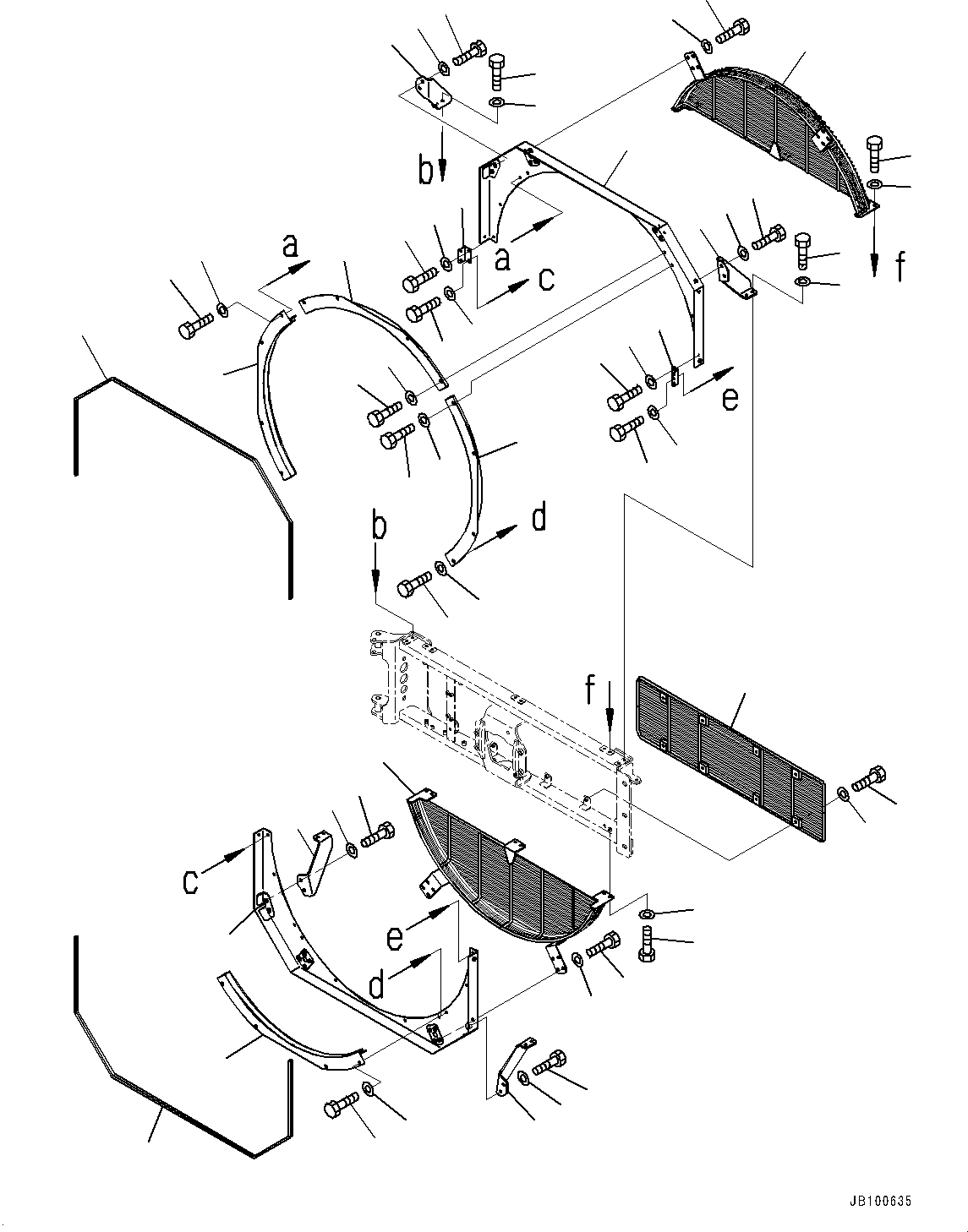 Komatsu parts book diagram for WA800-8E0 S/N 84001-UP: RADIATOR GUARD AND HOOD, SHROUD(#83001-)
