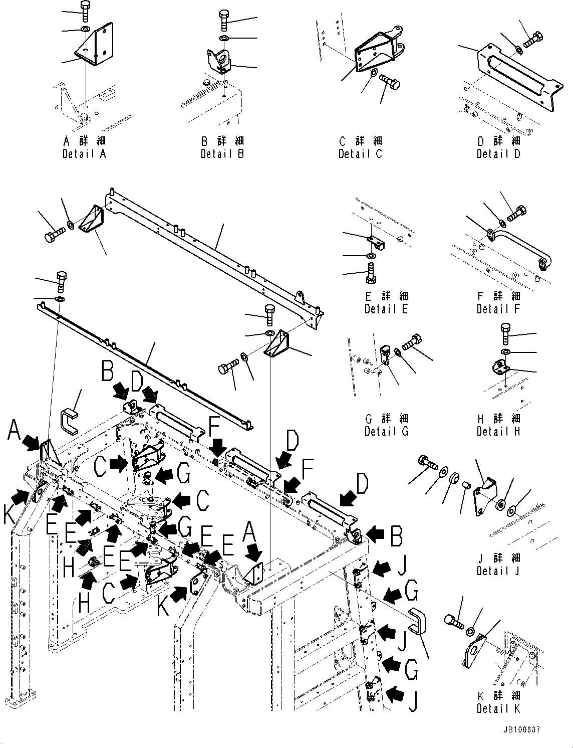 Komatsu parts book diagram for WA800-8E0 S/N 84001-UP: RADIATOR GUARD AND HOOD, SUPPORT MOUNTING (2/3)(#84001-)