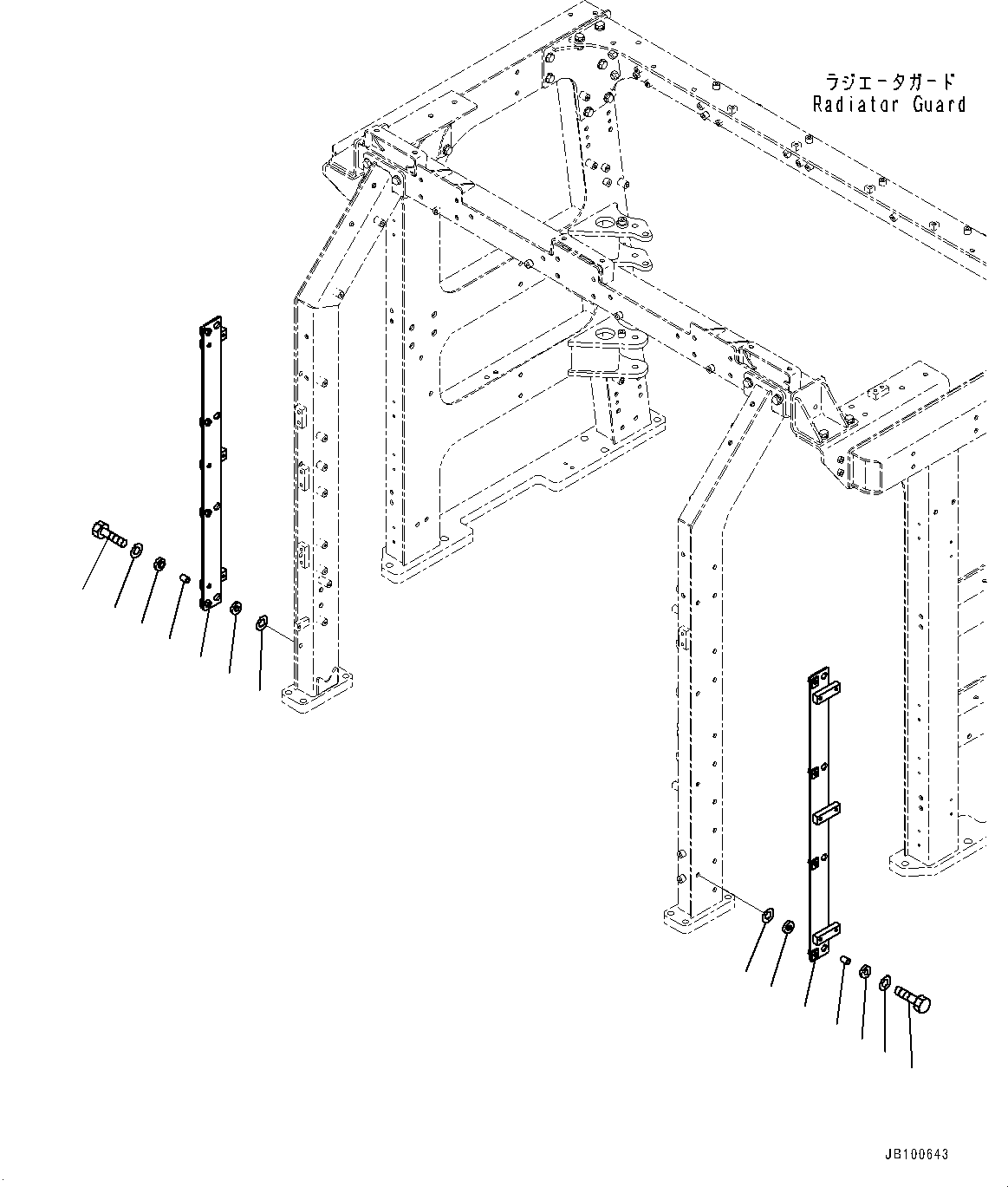 Komatsu parts book diagram for WA800-8E0 S/N 84001-UP: RADIATOR GUARD AND HOOD, MOUNTING (1/3)(#83001-)