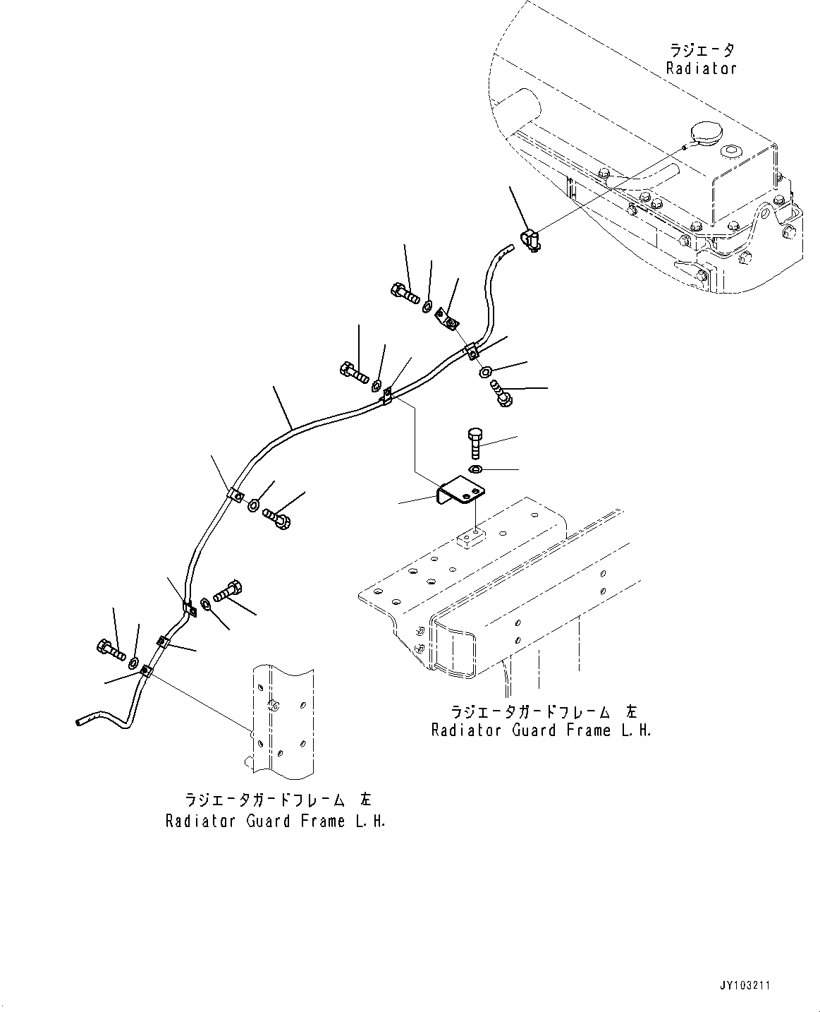 Komatsu parts book diagram for WA800-8E0 S/N 84001-UP: RADIATOR GUARD AND HOOD, SUB-TANK PIPING(#84001-)