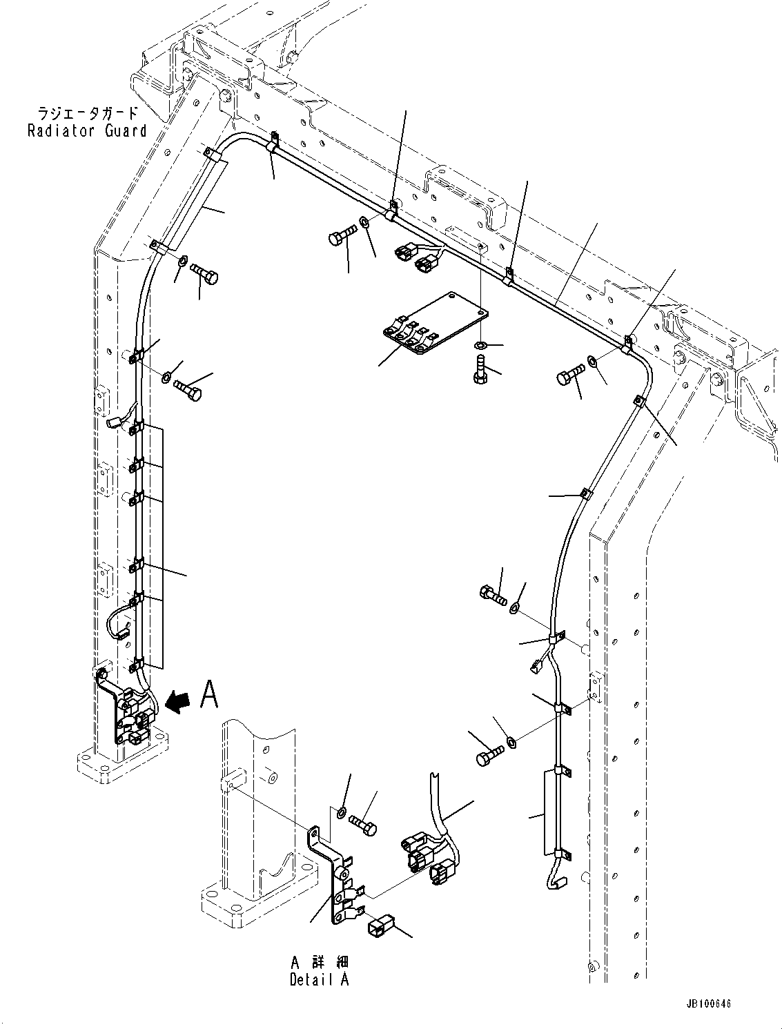 Komatsu parts book diagram for WA800-8E0 S/N 84001-UP: RADIATOR GUARD AND HOOD, WIRING HARNESS(#83001-)