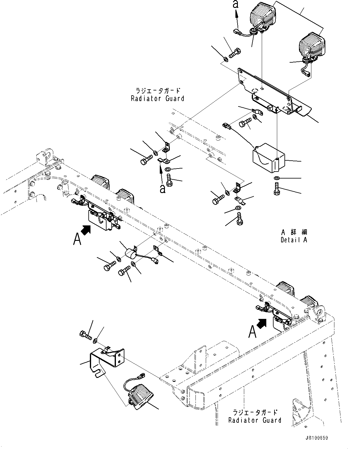 Komatsu parts book diagram for WA800-8E0 S/N 84001-UP: RADIATOR GUARD AND HOOD, WORKING LAMP (1/2)(#83001-)