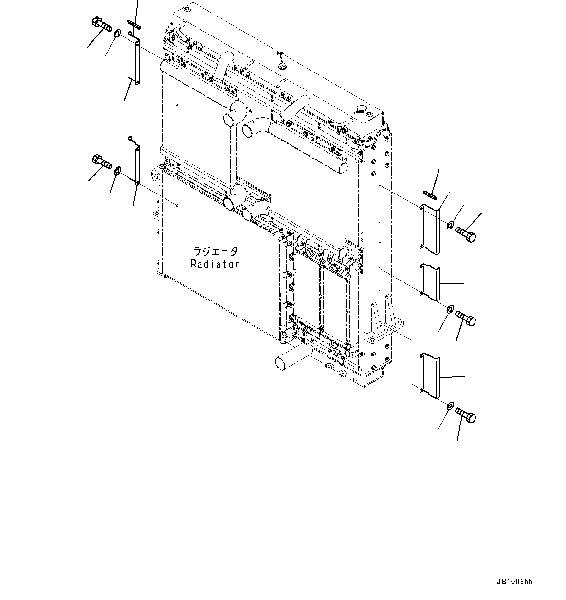 Komatsu parts book diagram for WA800-8E0 S/N 84001-UP: RADIATOR GUARD AND HOOD, RADIATOR MOUNTING(#84001-)