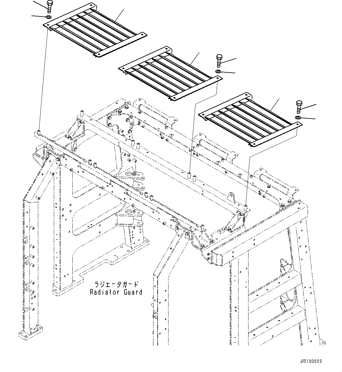Komatsu parts book diagram for WA800-8E0 S/N 84001-UP: RADIATOR GUARD AND HOOD, GRILLE (2/2)(#83001-)