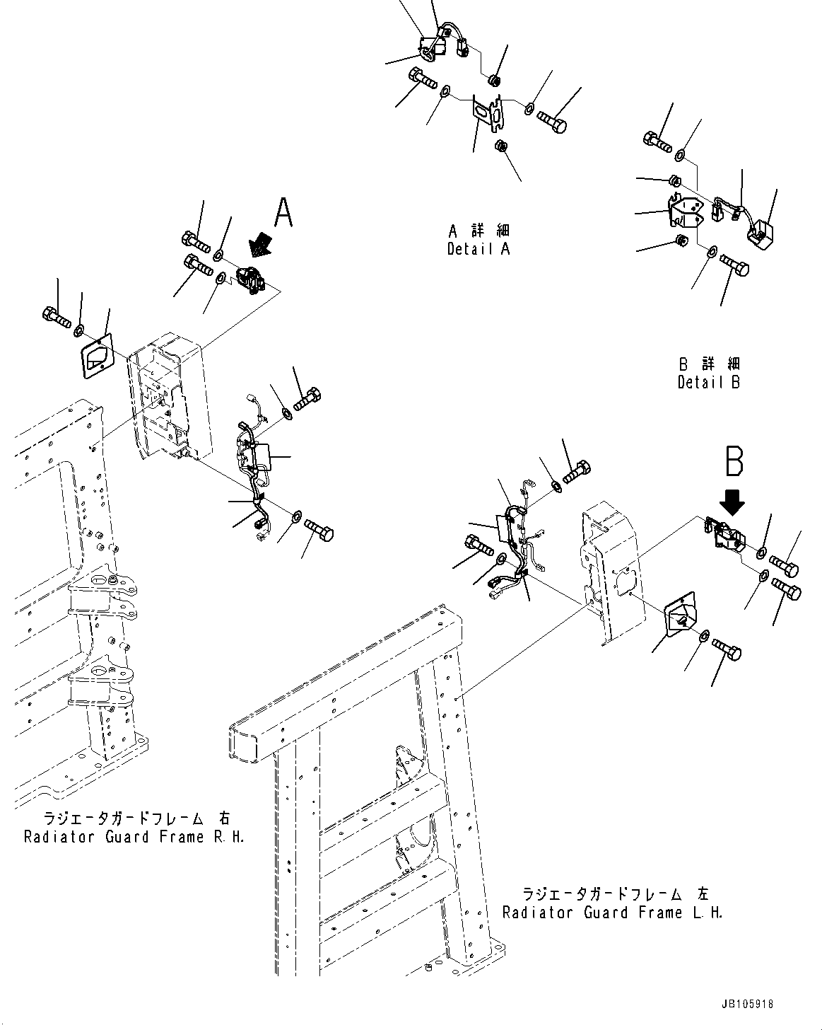 Komatsu parts book diagram for WA800-8E0 S/N 84001-UP: RADIATOR GUARD AND HOOD, REAR CAMERA (WITH KOMVISION CAMERA)(#83014-)