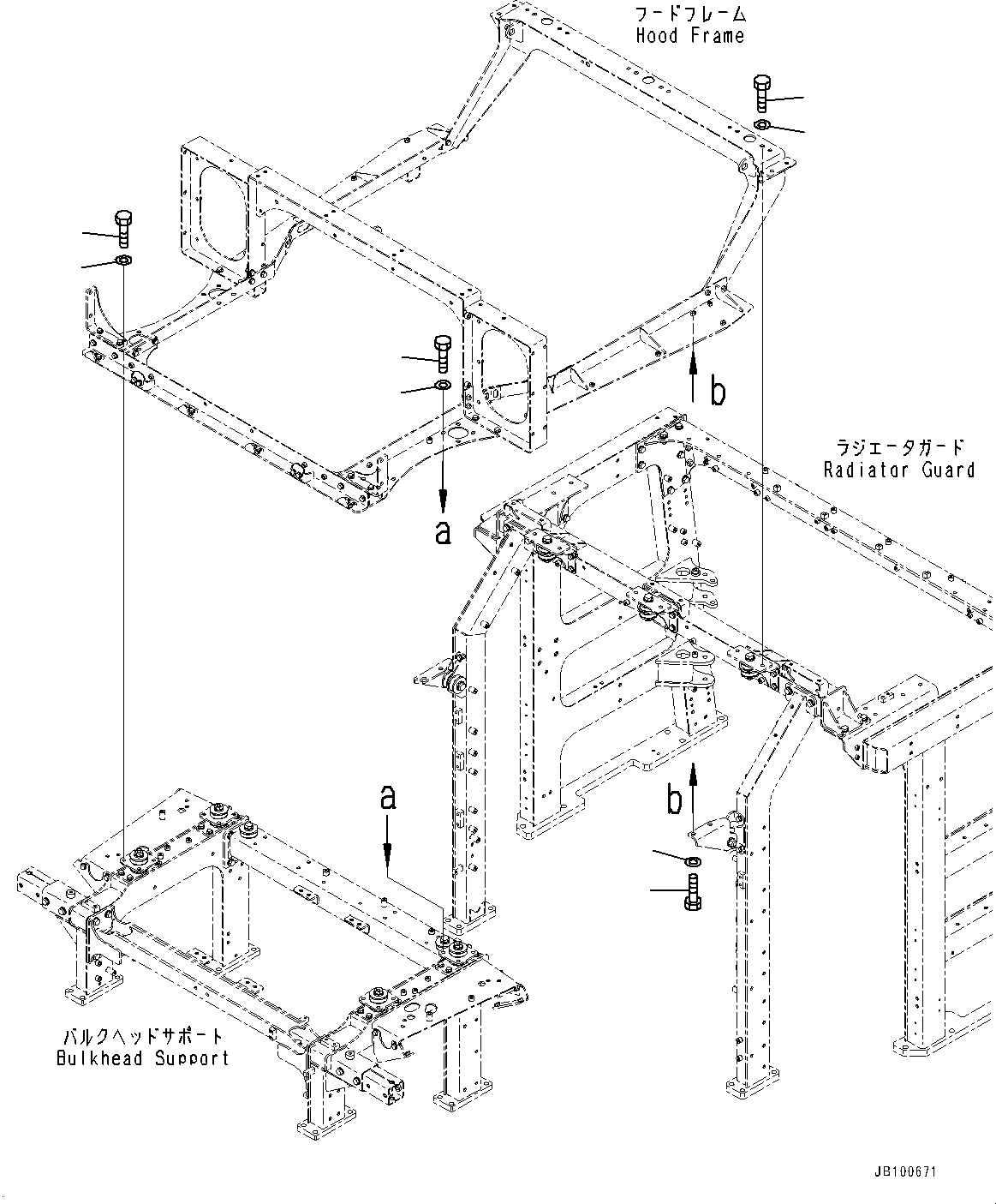 Komatsu parts book diagram for WA800-8E0 S/N 84001-UP: RADIATOR GUARD AND HOOD, BOLT(#83001-)