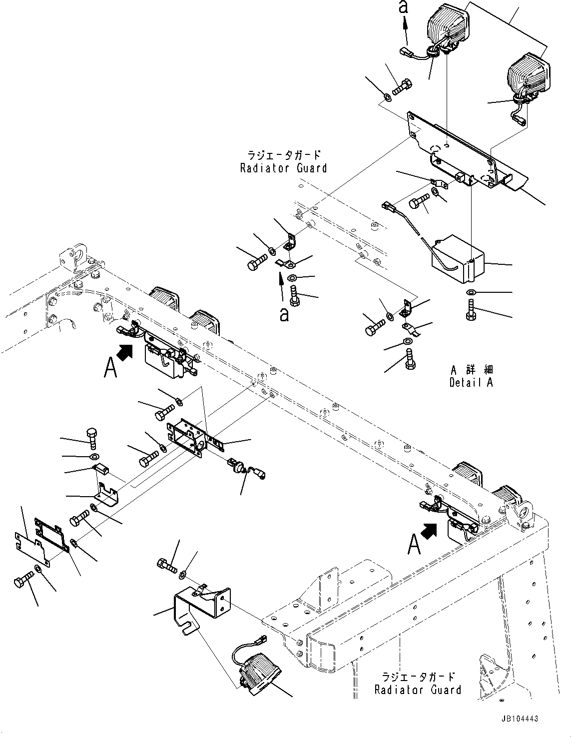 Komatsu parts book diagram for WA800-8E0 S/N 84001-UP: RADIATOR GUARD AND HOOD, WORKING LAMP(#84001-)