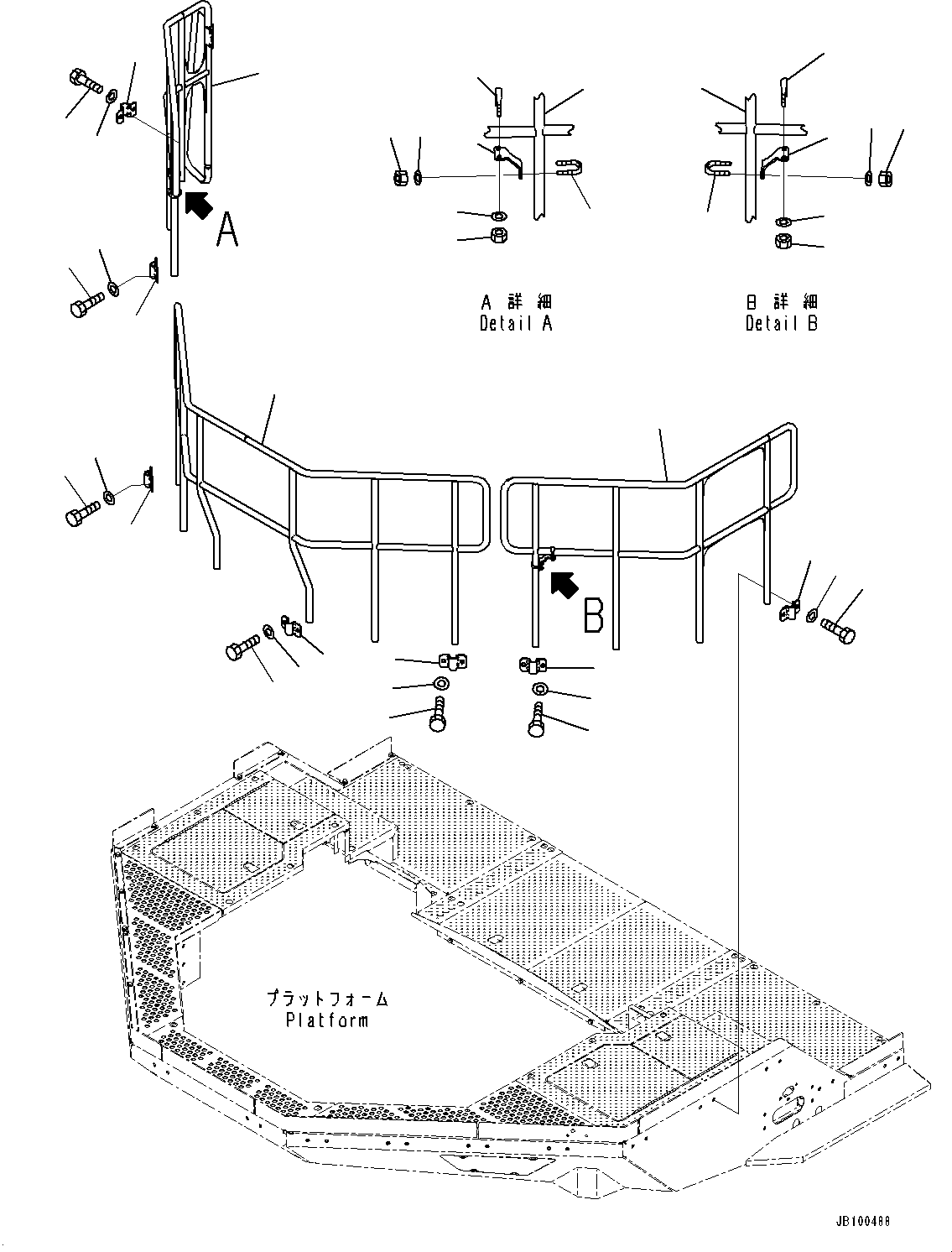 Komatsu parts book diagram for WA800-8E0 S/N 84001-UP: HANDRAIL, FRONT(#83001-)