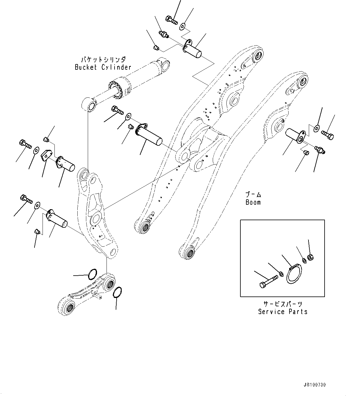 Komatsu parts book diagram for WA800-8E0 S/N 84001-UP: BOOM AND BELL CRANK, PIN (1/3)(#83001-)