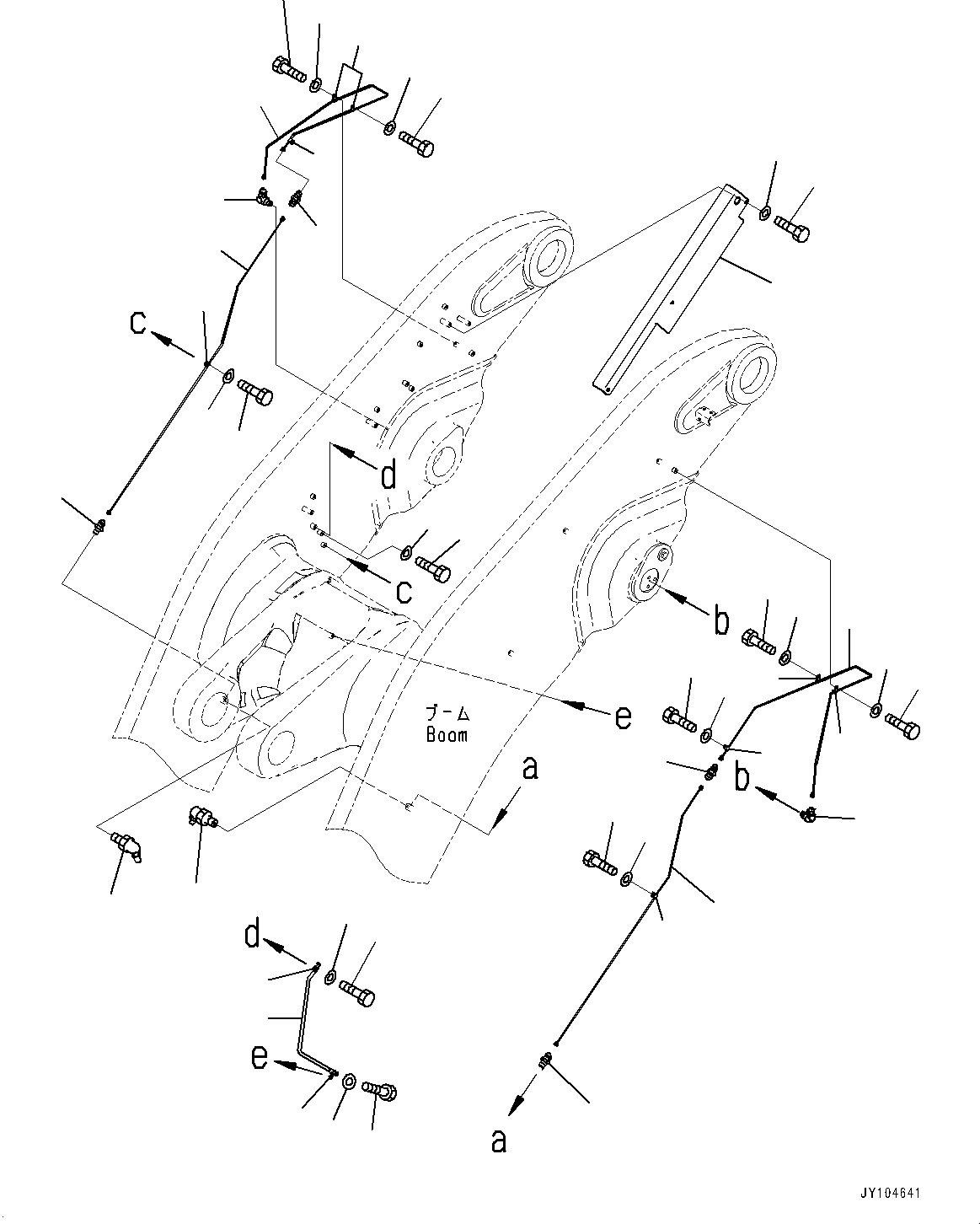 Komatsu parts book diagram for WA800-8E0 S/N 84001-UP: BOOM AND BELL CRANK, GREASE PIPING (1/2)(#83001-)