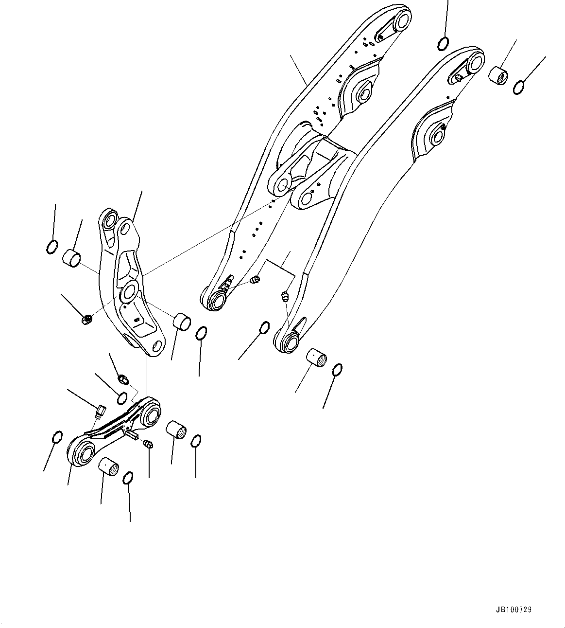 Komatsu parts book diagram for WA800-8E0 S/N 84001-UP: BOOM AND BELL CRANK, BOOM, BELL CRANK AND LINK (WITH AUTO-GREASING SYSTEM)(#83001-84000)