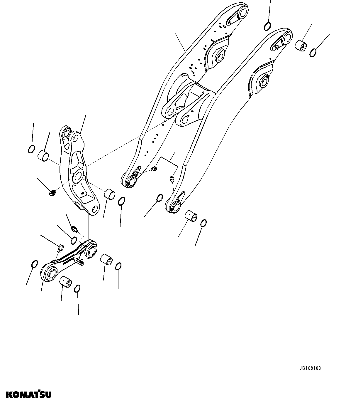 Komatsu parts book diagram for WA800-8E0 S/N 84001-UP: BOOM AND BELL CRANK, BOOM, BELL CRANK AND LINK (WITH AUTO-GREASING SYSTEM)(#84001-)