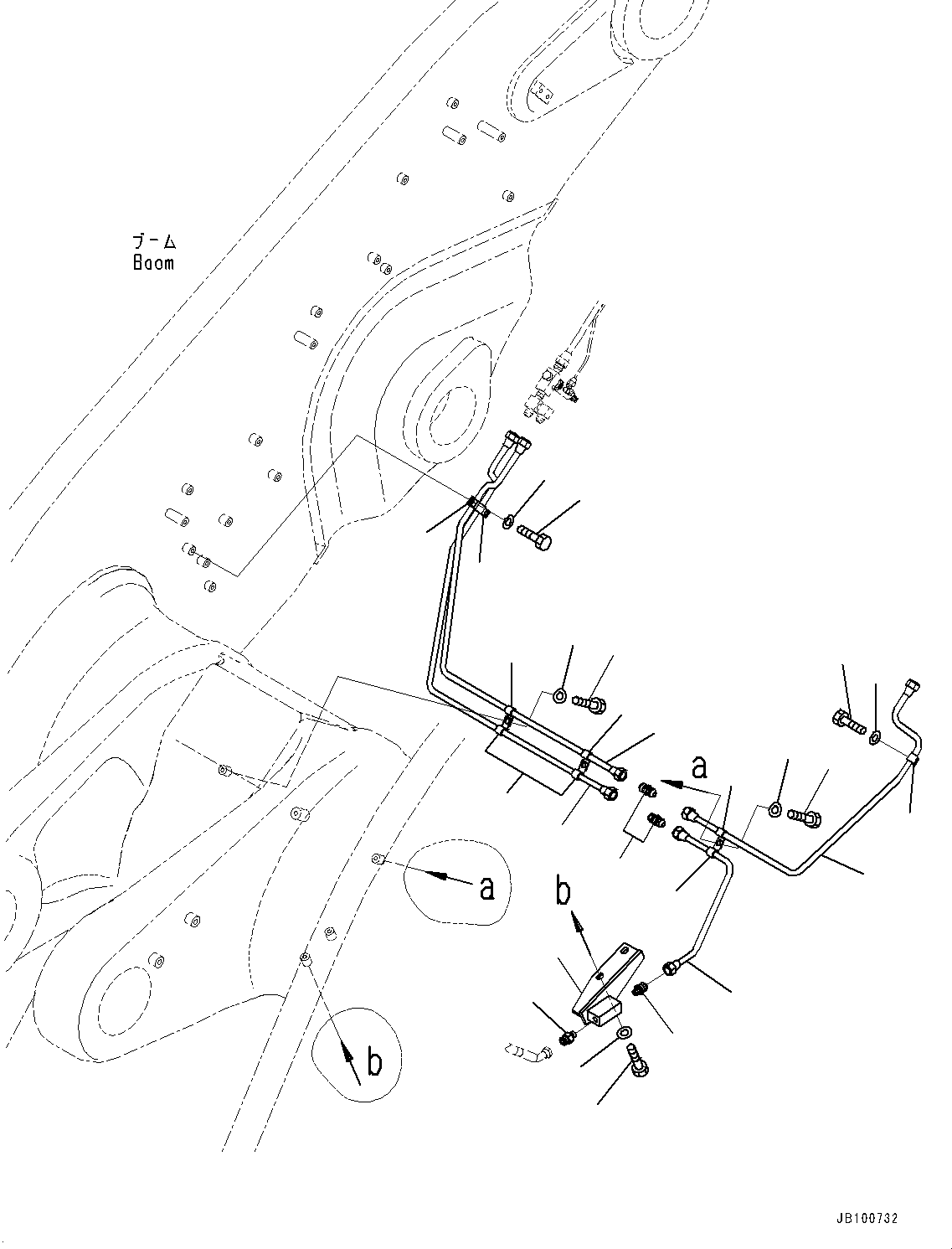 Komatsu parts book diagram for WA800-8E0 S/N 84001-UP: BOOM AND BELL CRANK, GREASE PIPING (2/6) (WITH AUTO-GREASING SYSTEM)(#83001-)