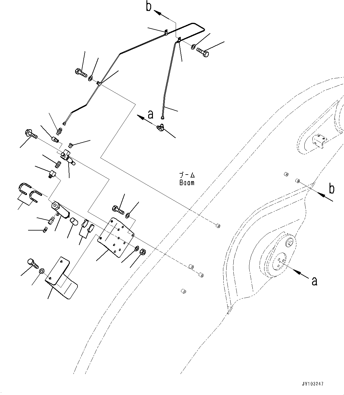 Komatsu parts book diagram for WA800-8E0 S/N 84001-UP: BOOM AND BELL CRANK, GREASE PIPING (3/6) (WITH HIGH LIFT ARM, AUTO-GREASING SYSTEM)(#83001-)